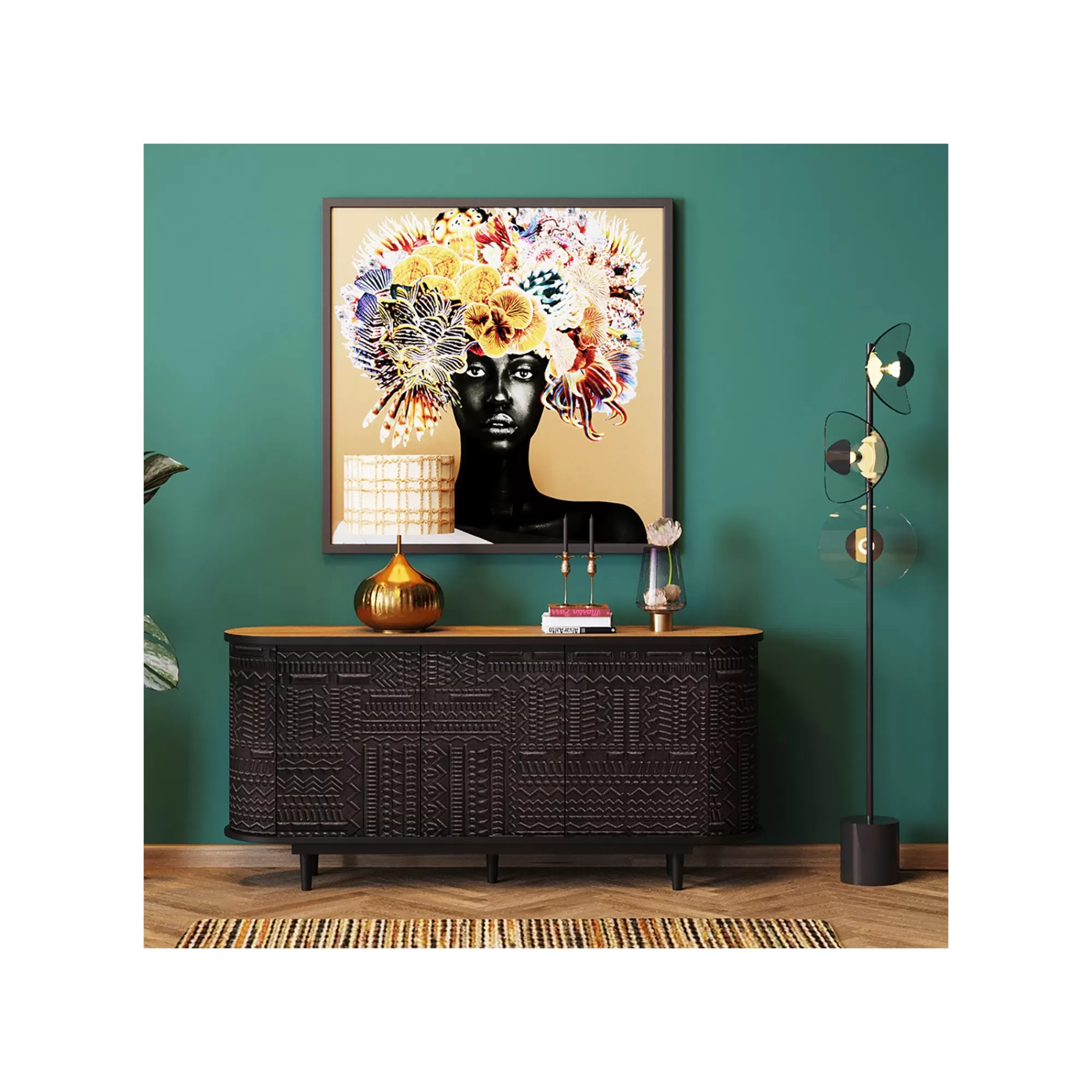 KARE Design Affiche Encadrée Femme Coraux Poissons 120x120cm ^ Tableau
