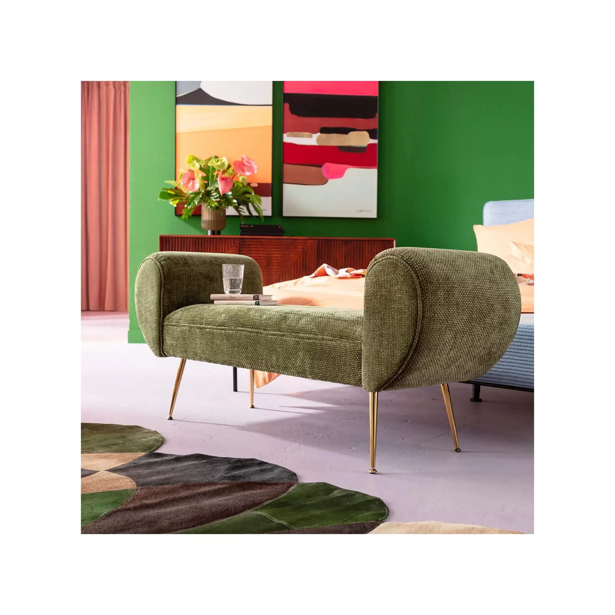 KARE Design Banc Trono Velours Vert ^ Banc