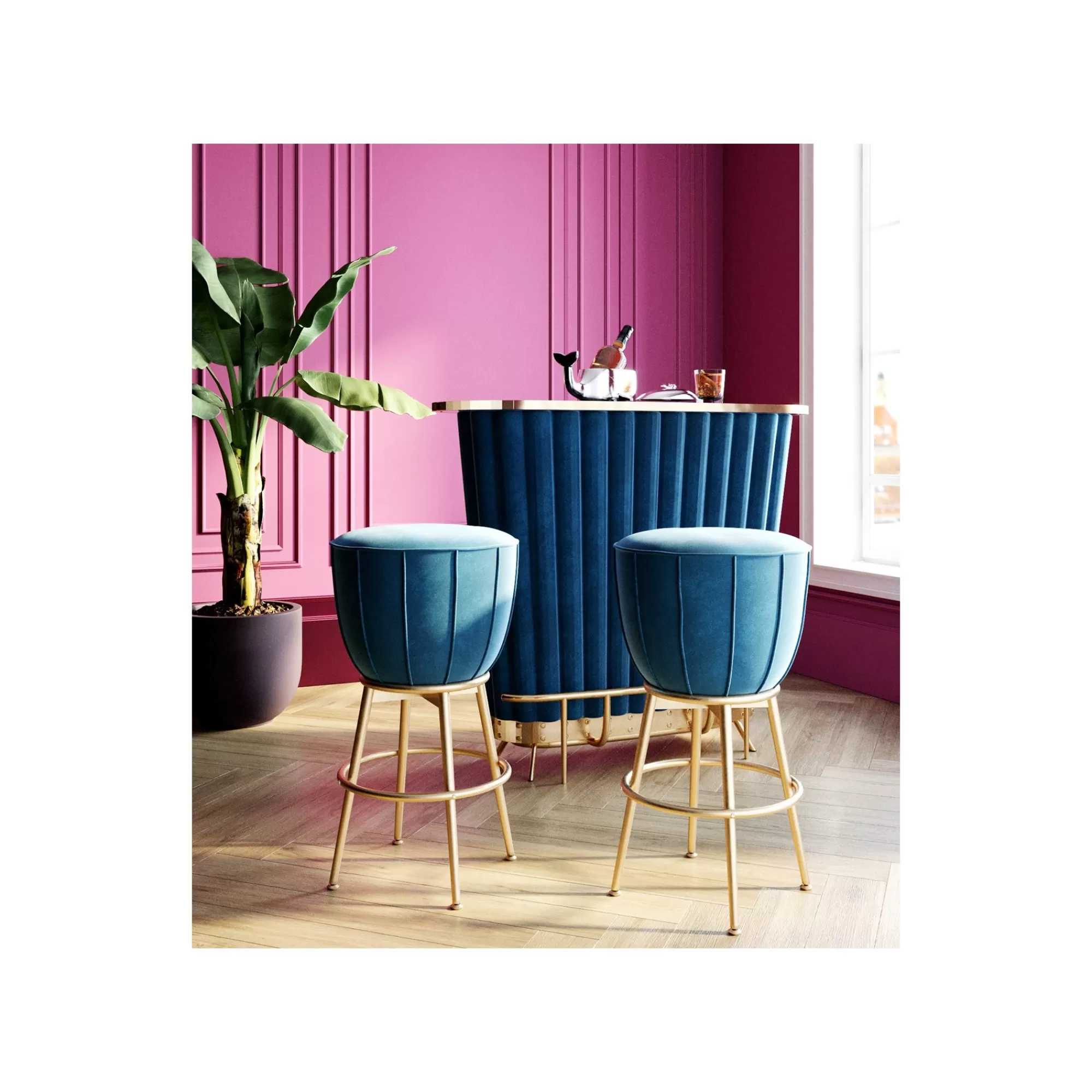 KARE Design Bar After Work Velours Bleu ^ Bar & Tabouret De Bar