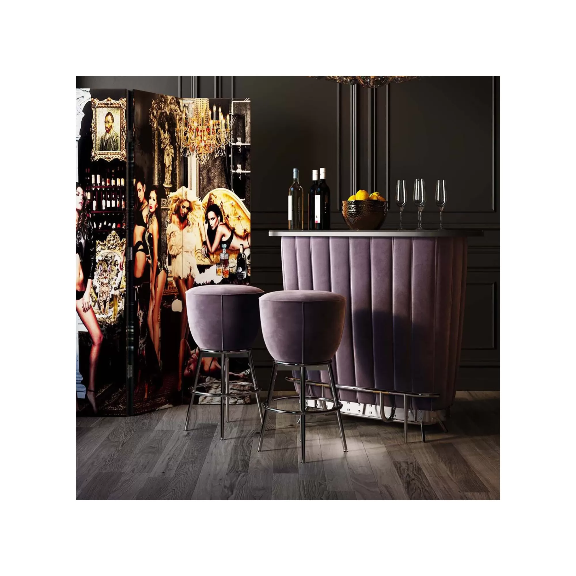 KARE Design Bar After Work Velours Gris ^ Bar & Tabouret De Bar