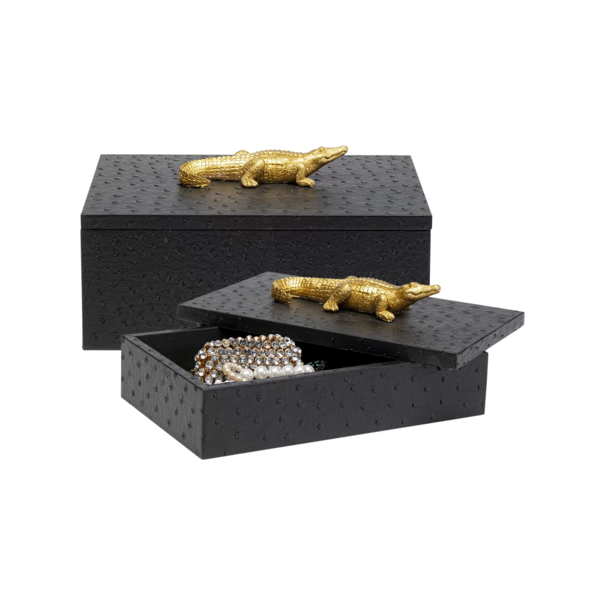 KARE Design Boîtes Noires Crocodiles Dorés Set De 2 ^ Boîte