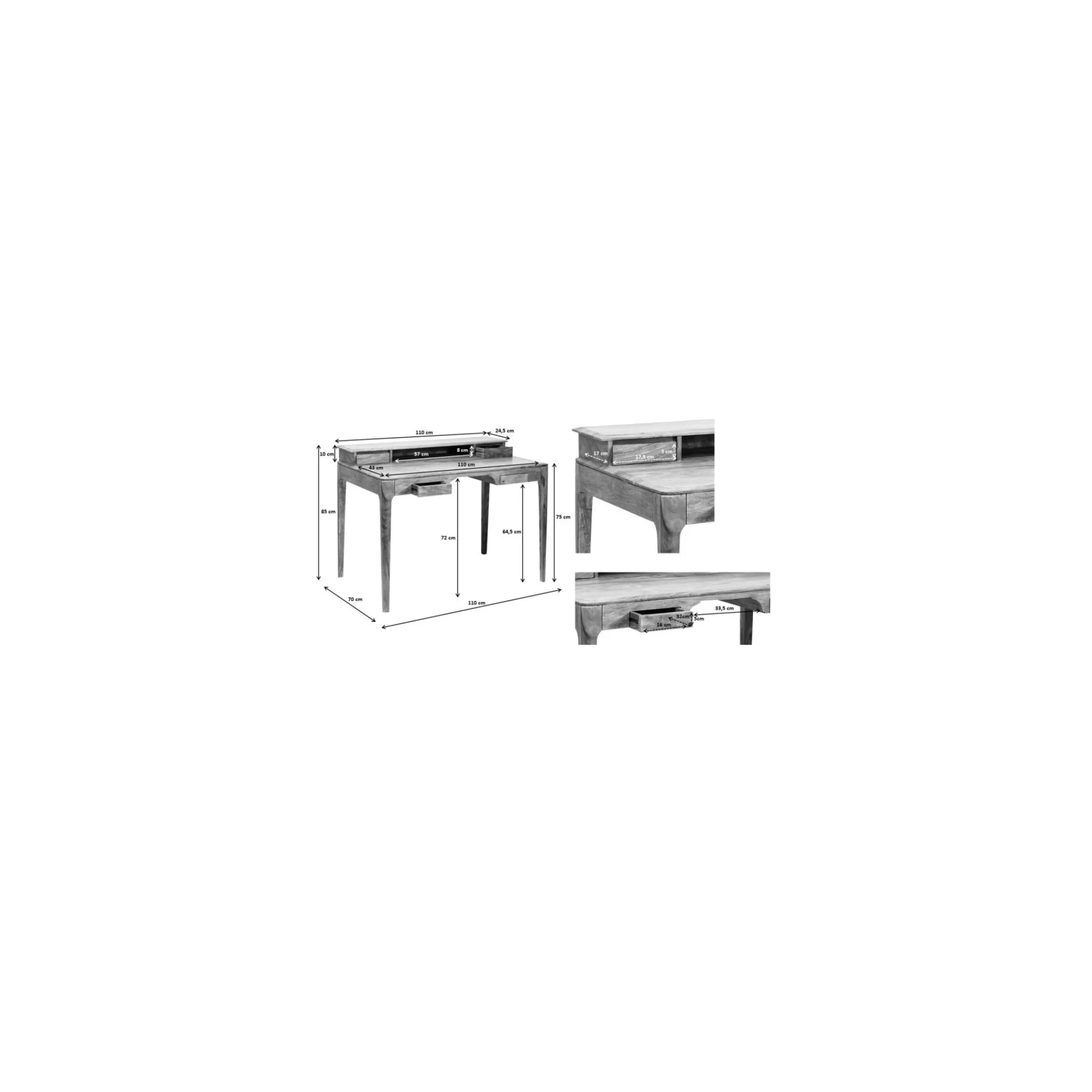 KARE Design Bureau En Bois Brooklyn Nature 4 Tiroirs 110x70cm ^ Bureau