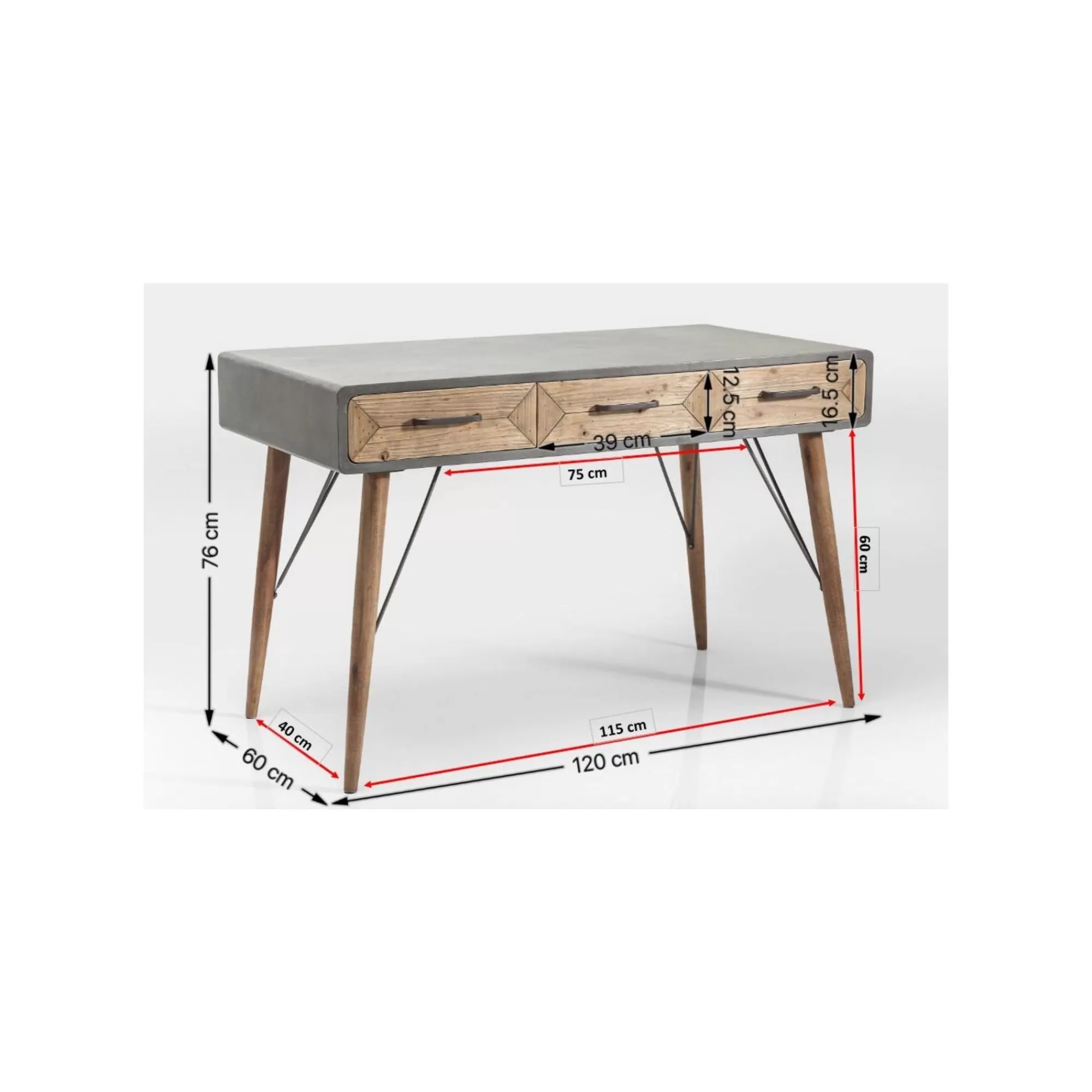 KARE Design Bureau En Bois X Factory 3 Tiroirs 120x60cm ^ Bureau