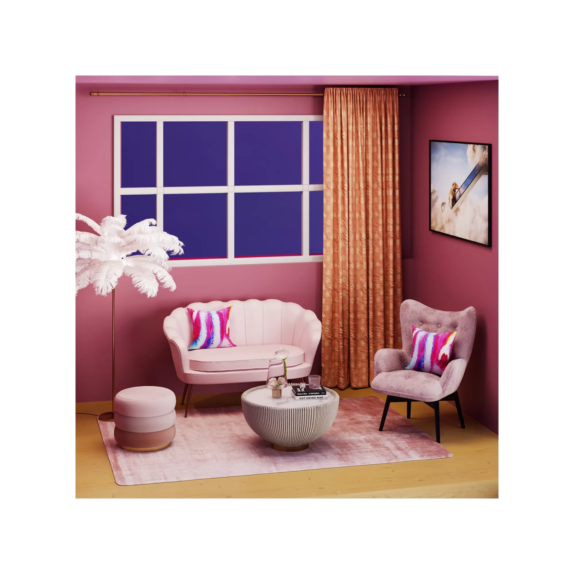 KARE Design Canapé Water Lily 2 Places Velours Rose Et Acier Doré ^ Canapé & Banquette
