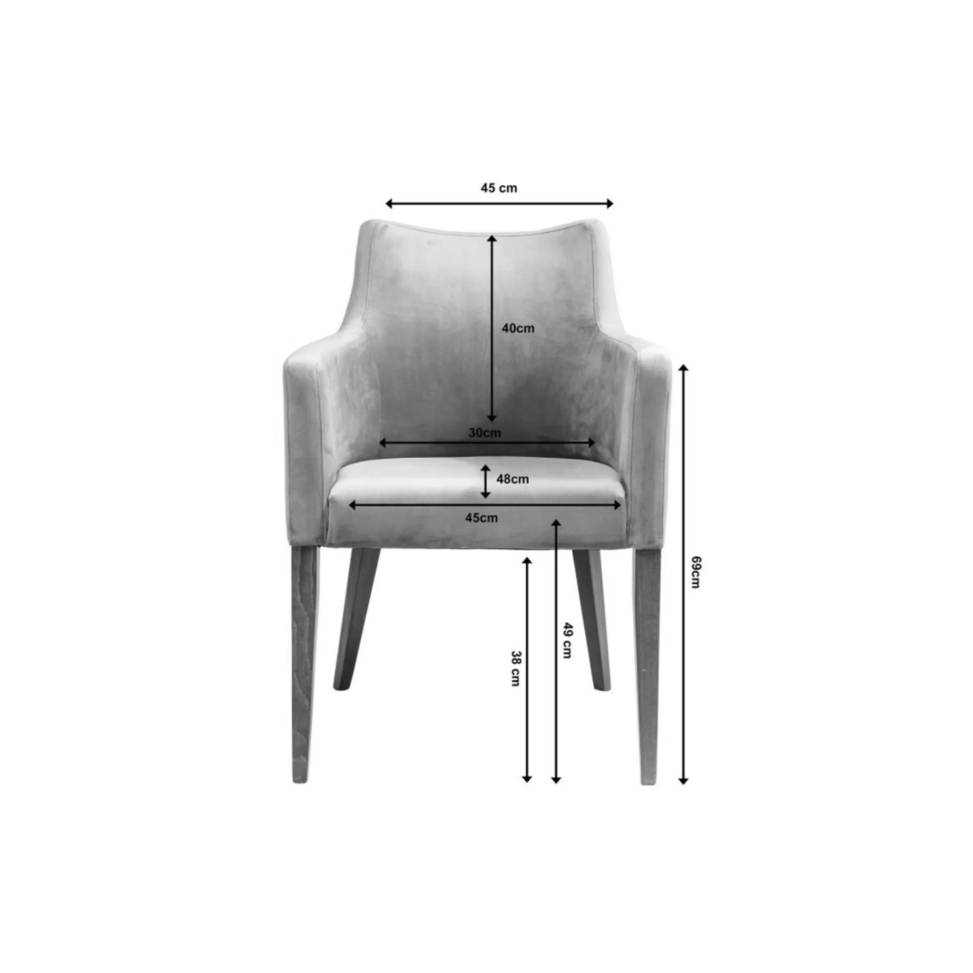 KARE Design Chaise Avec Accoudoirs Mode Pieds Noirs Velours Gris ^ Chaise