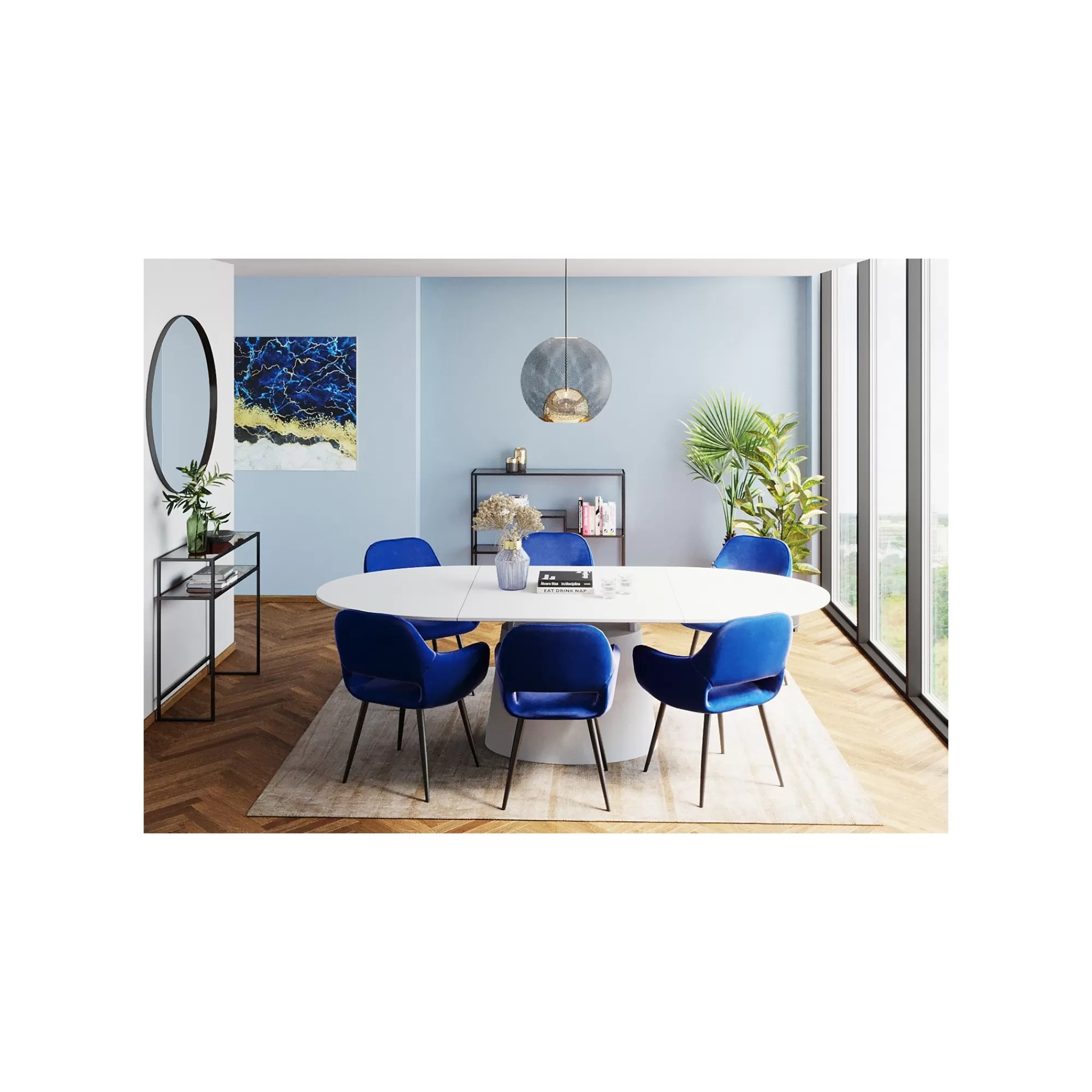 KARE Design Chaise Avec Accoudoirs San Francisco Velours Bleu Pétrole ^ Chaise