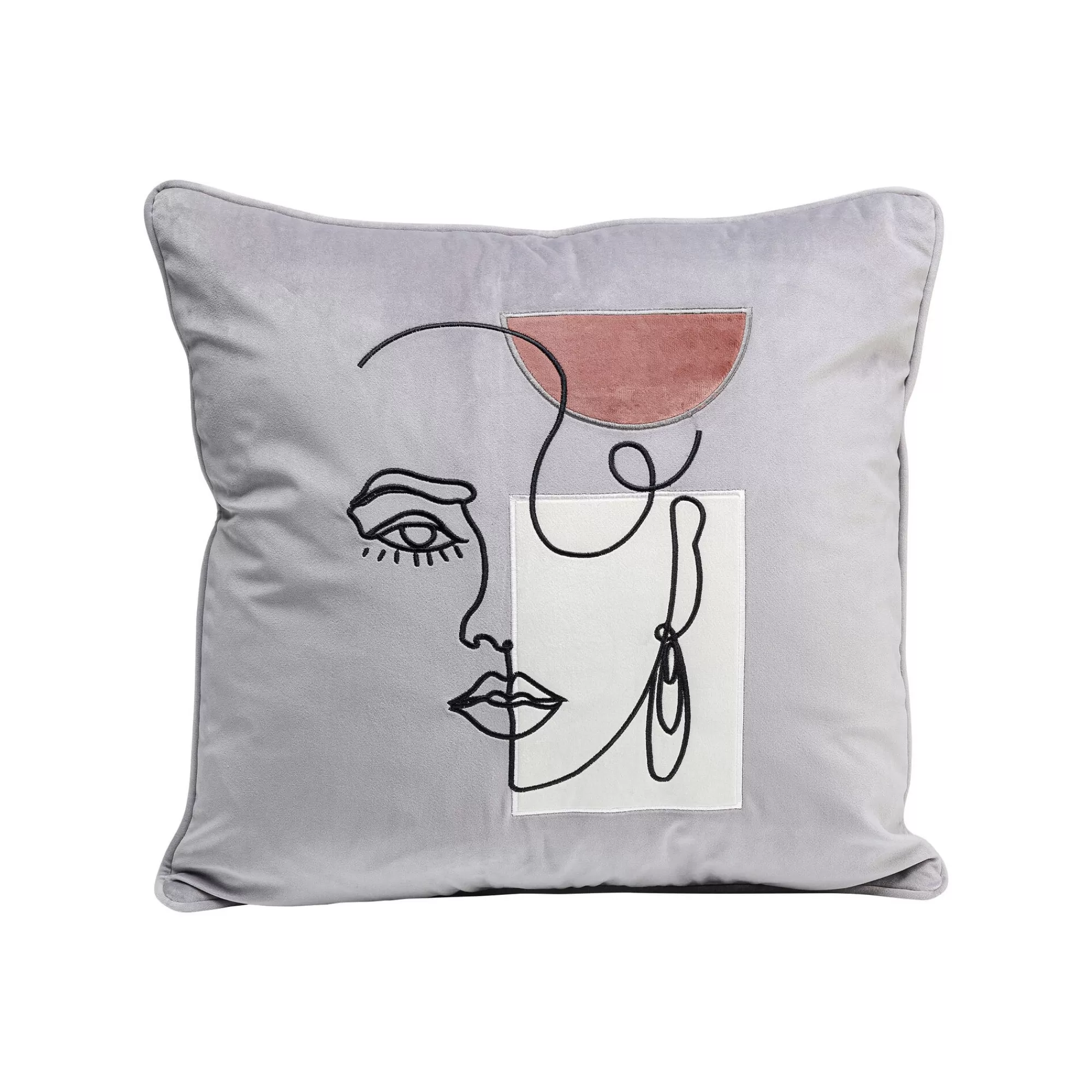 KARE Design Coussin Gris Visage Femme ^ Coussin & Plaid