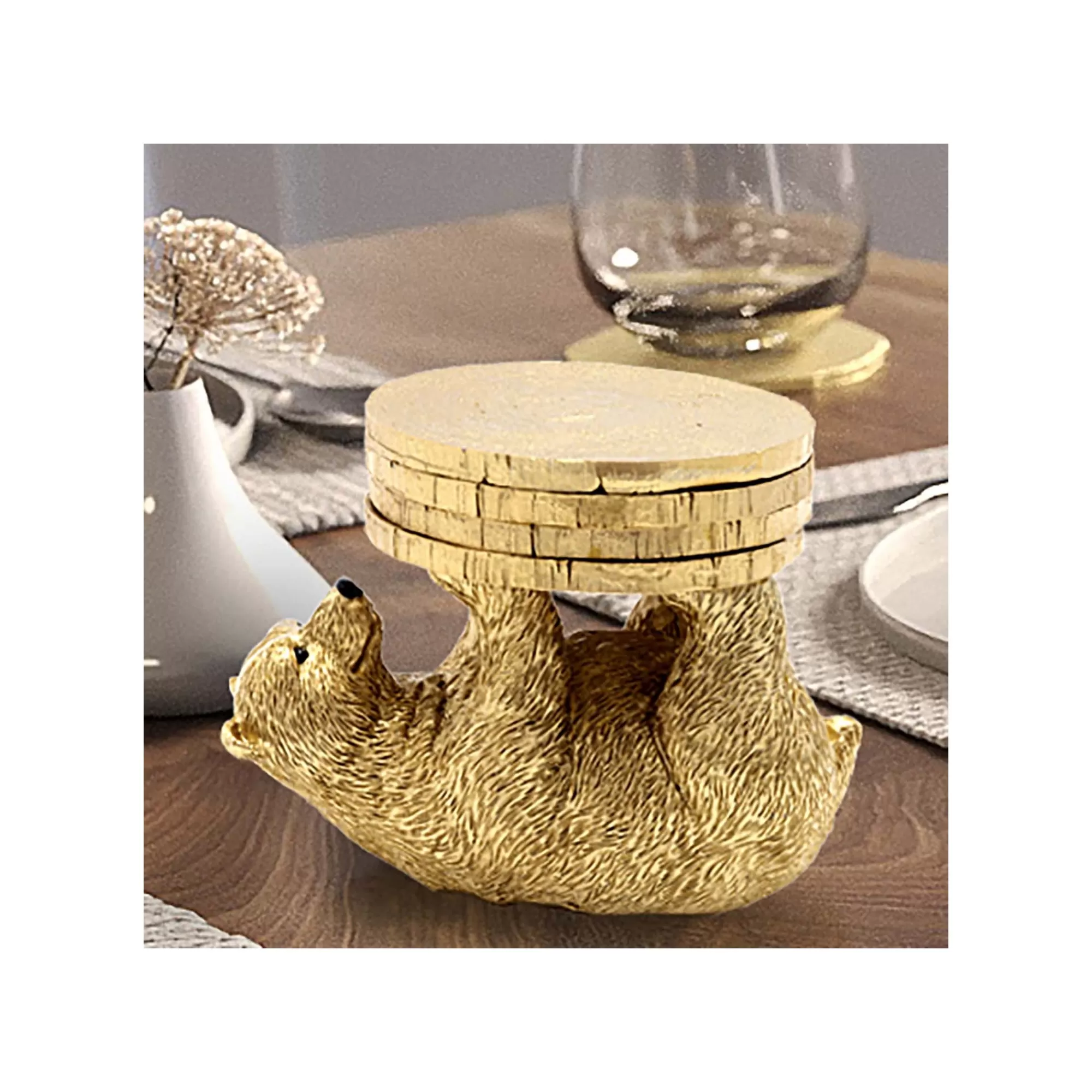 KARE Design Dessous De Verre Ours Doré Set De 4 ^ Vaisselle