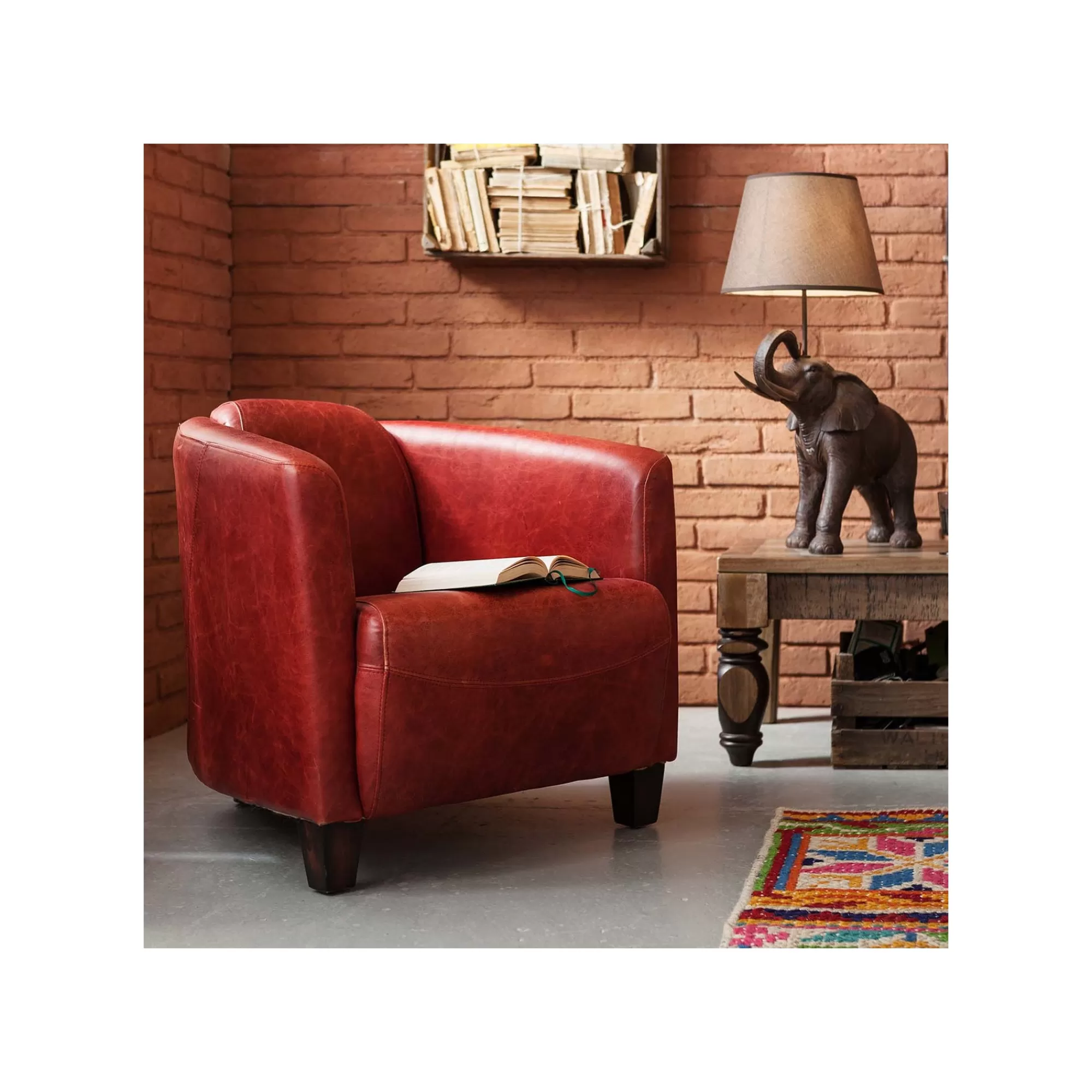 KARE Design Fauteuil Cigar Lounge Cuir Rouge ^ Fauteuil