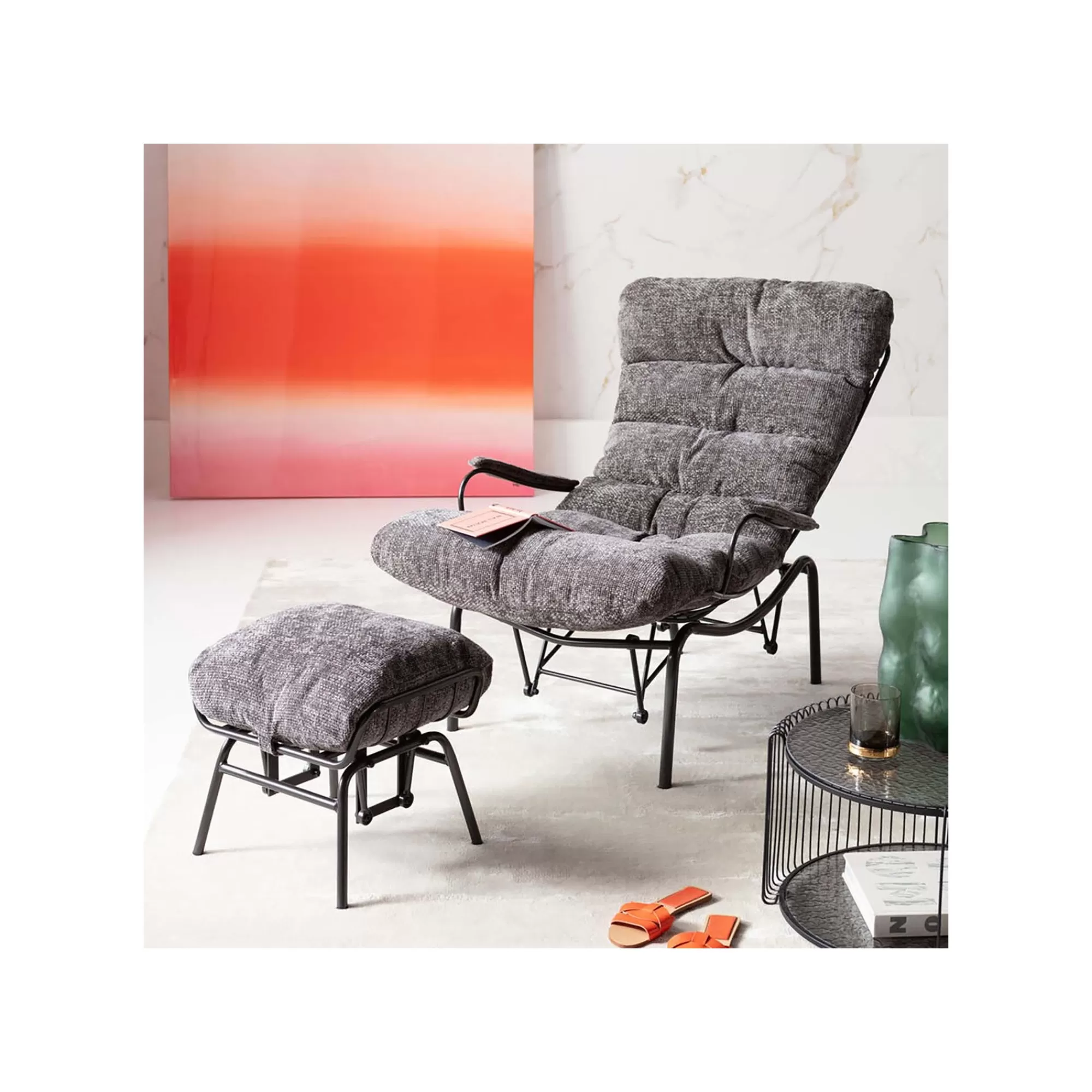 KARE Design Fauteuil Et Repose-pieds Vienna Swing Gris ^ Fauteuil