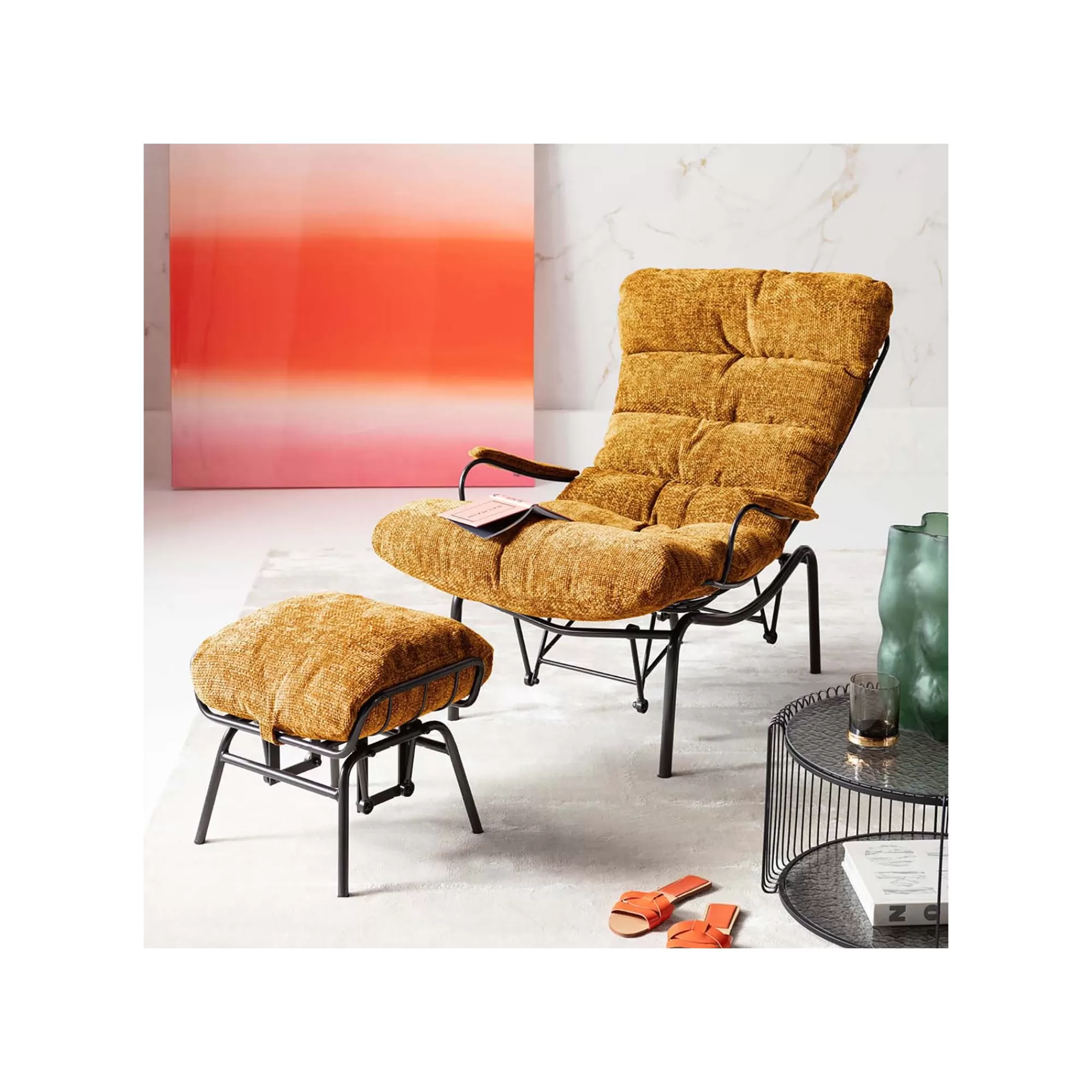 KARE Design Fauteuil Et Repose-pieds Vienna Swing Jaune ^ Fauteuil