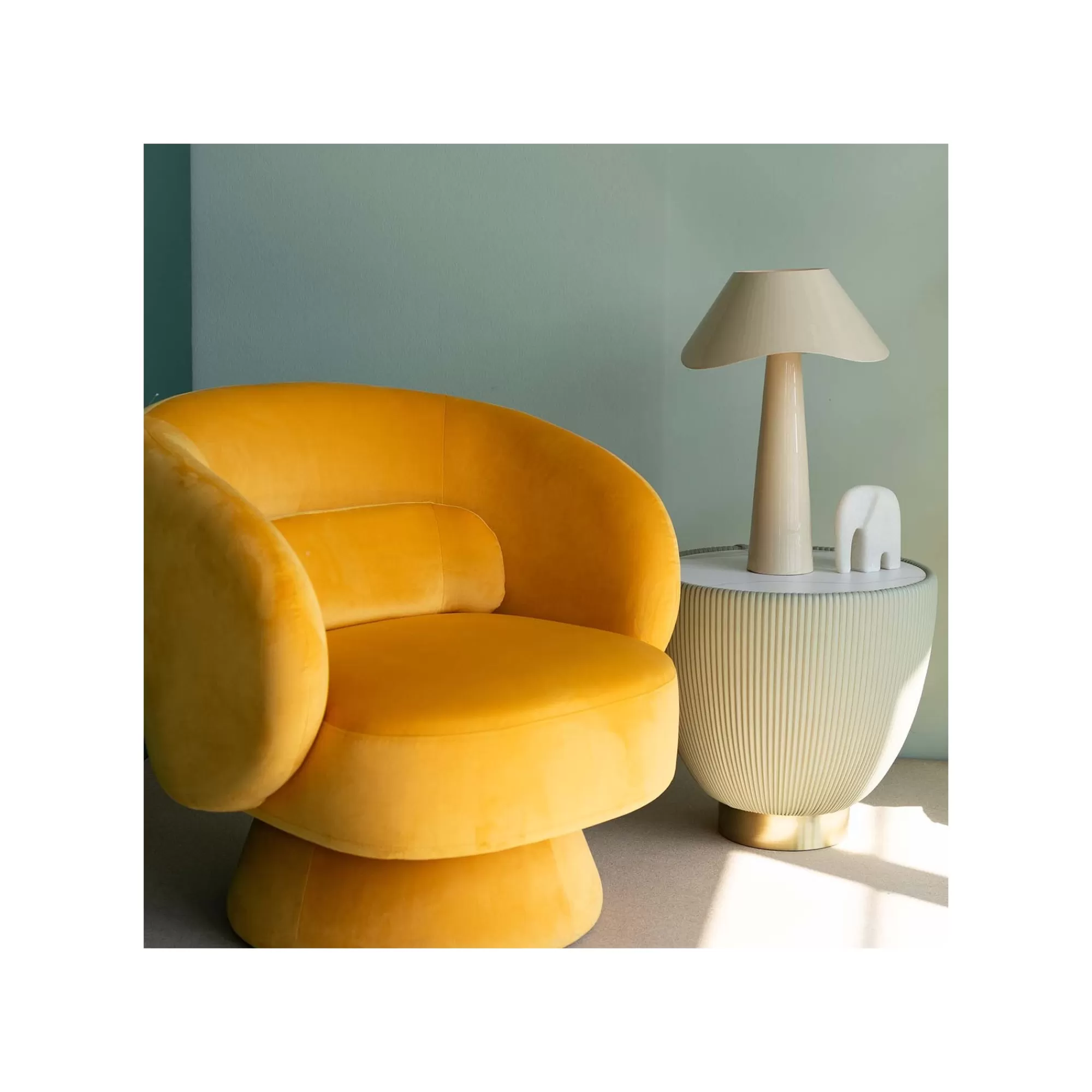 KARE Design Fauteuil Pivotant Orion Velours Jaune ^ Fauteuil