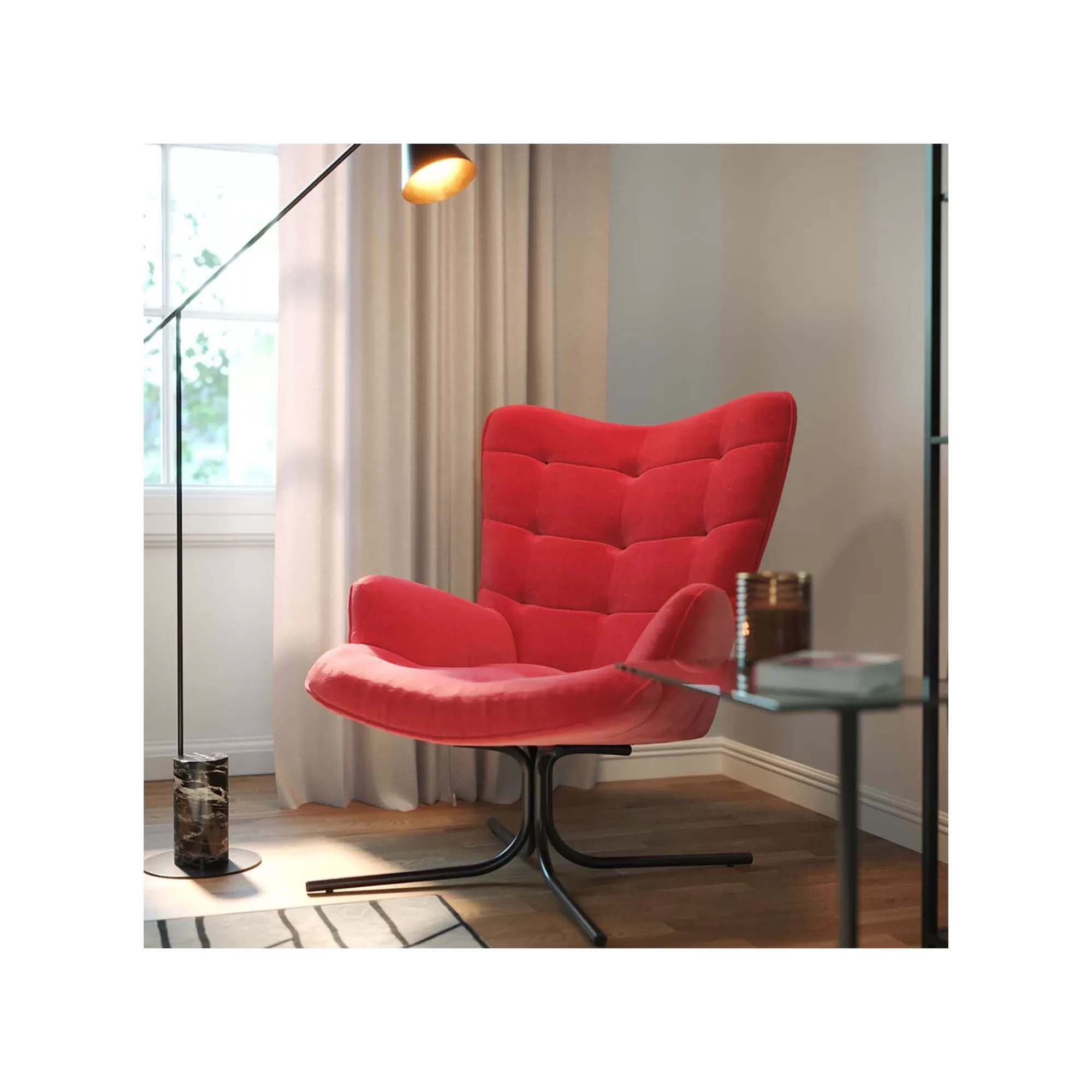 KARE Design Fauteuil Pivotant Oscar Velours Rouge ^ Fauteuil | Chaise De Bureau