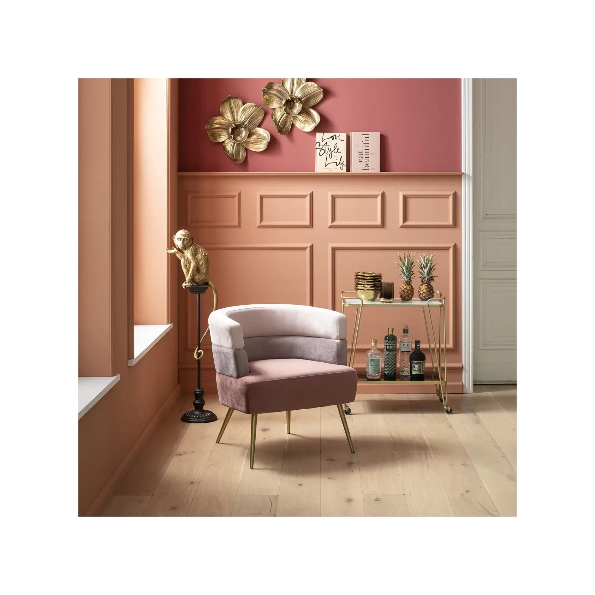 KARE Design Fauteuil Sandwich Velours Rose ^ Fauteuil