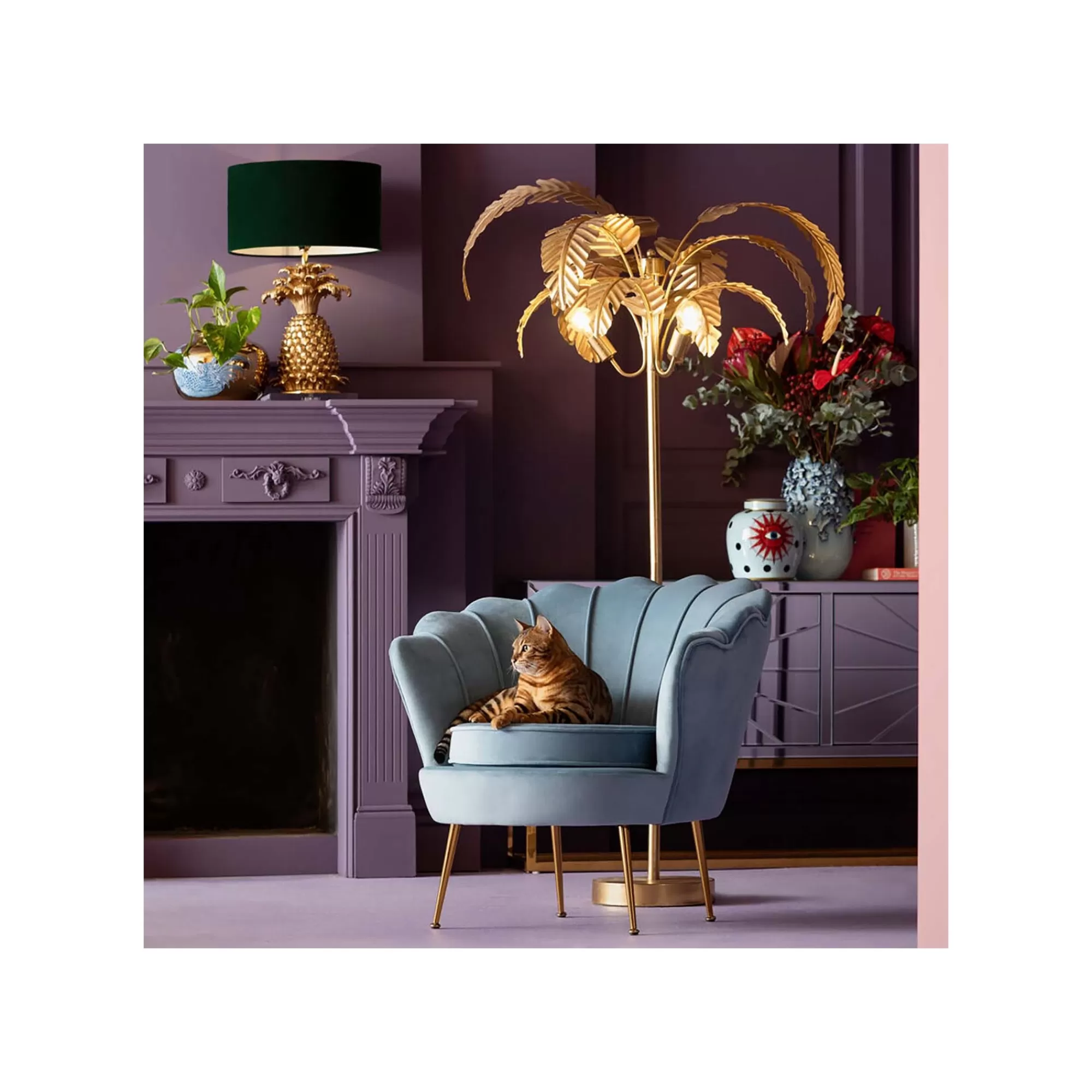 KARE Design Fauteuil Water Lily Velours Bleu Et Acier Doré ^ Fauteuil
