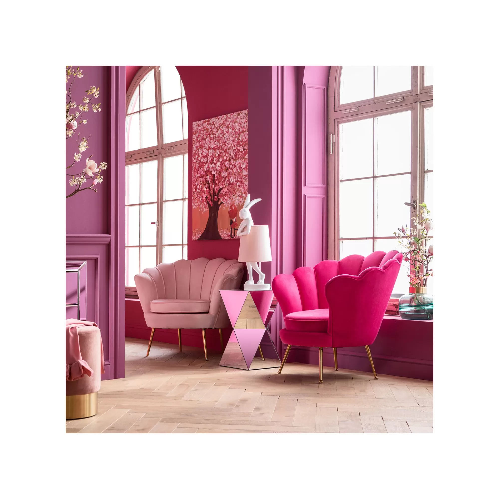 KARE Design Fauteuil Water Lily Velours Fuchsia Et Acier Doré ^ Fauteuil