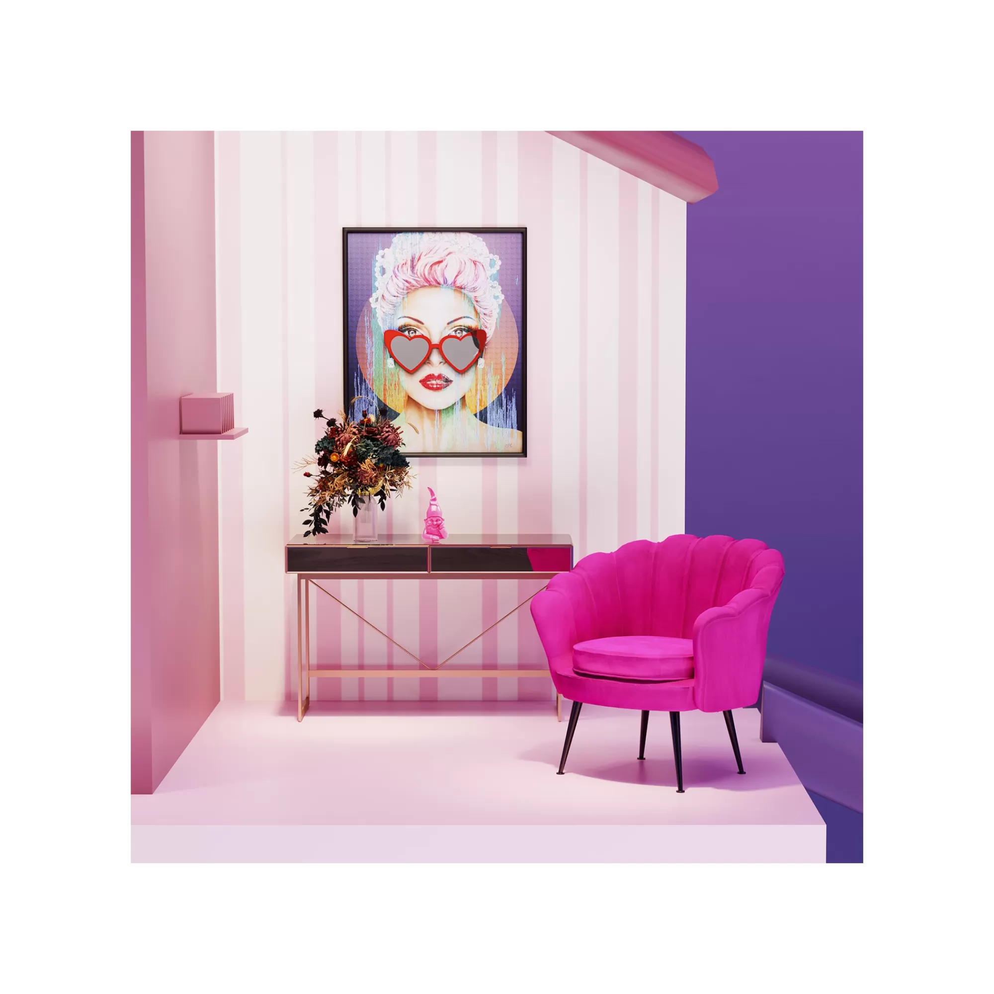 KARE Design Fauteuil Water Lily Velours Fuchsia Et Acier Doré ^ Fauteuil