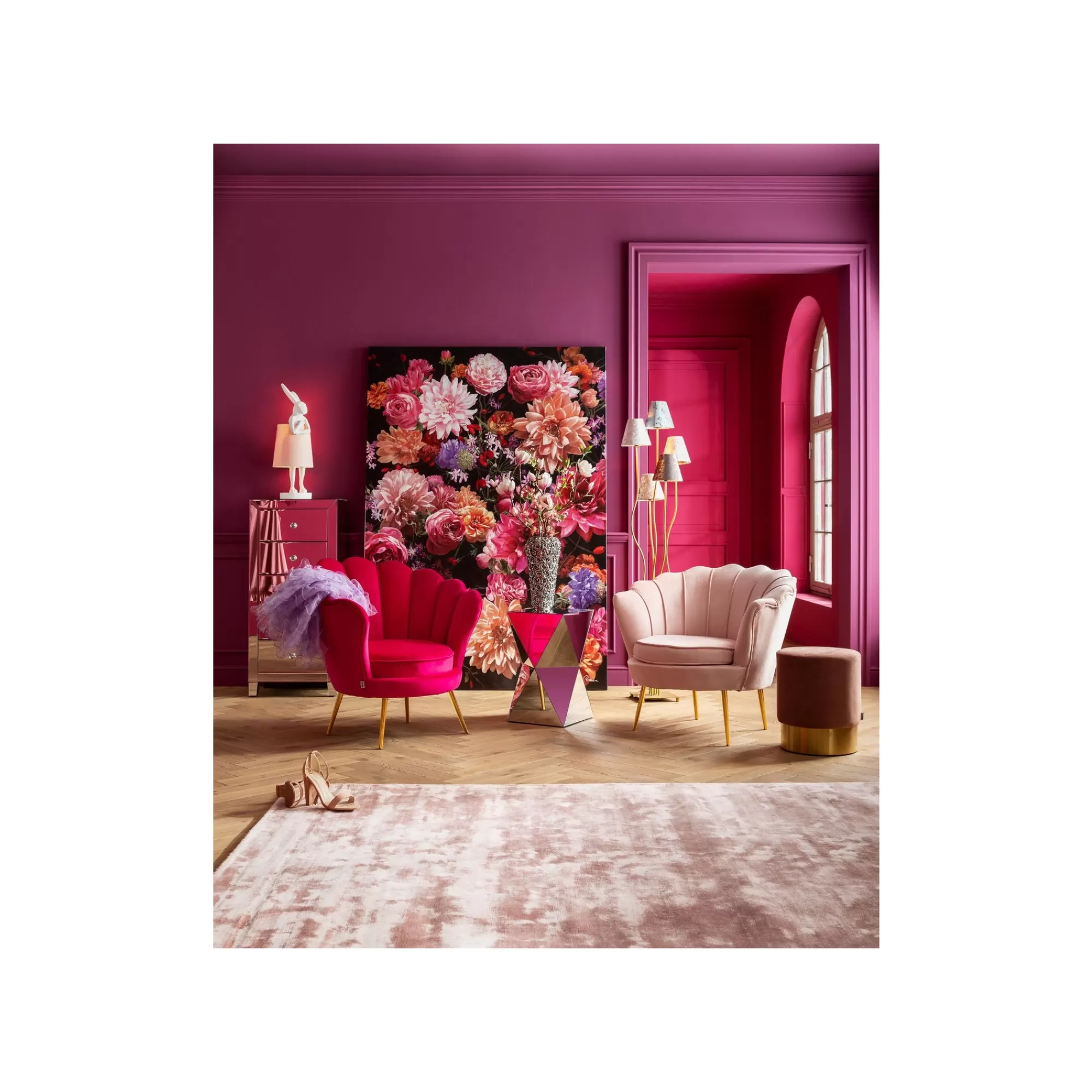 KARE Design Fauteuil Water Lily Velours Fuchsia Et Acier Doré ^ Fauteuil