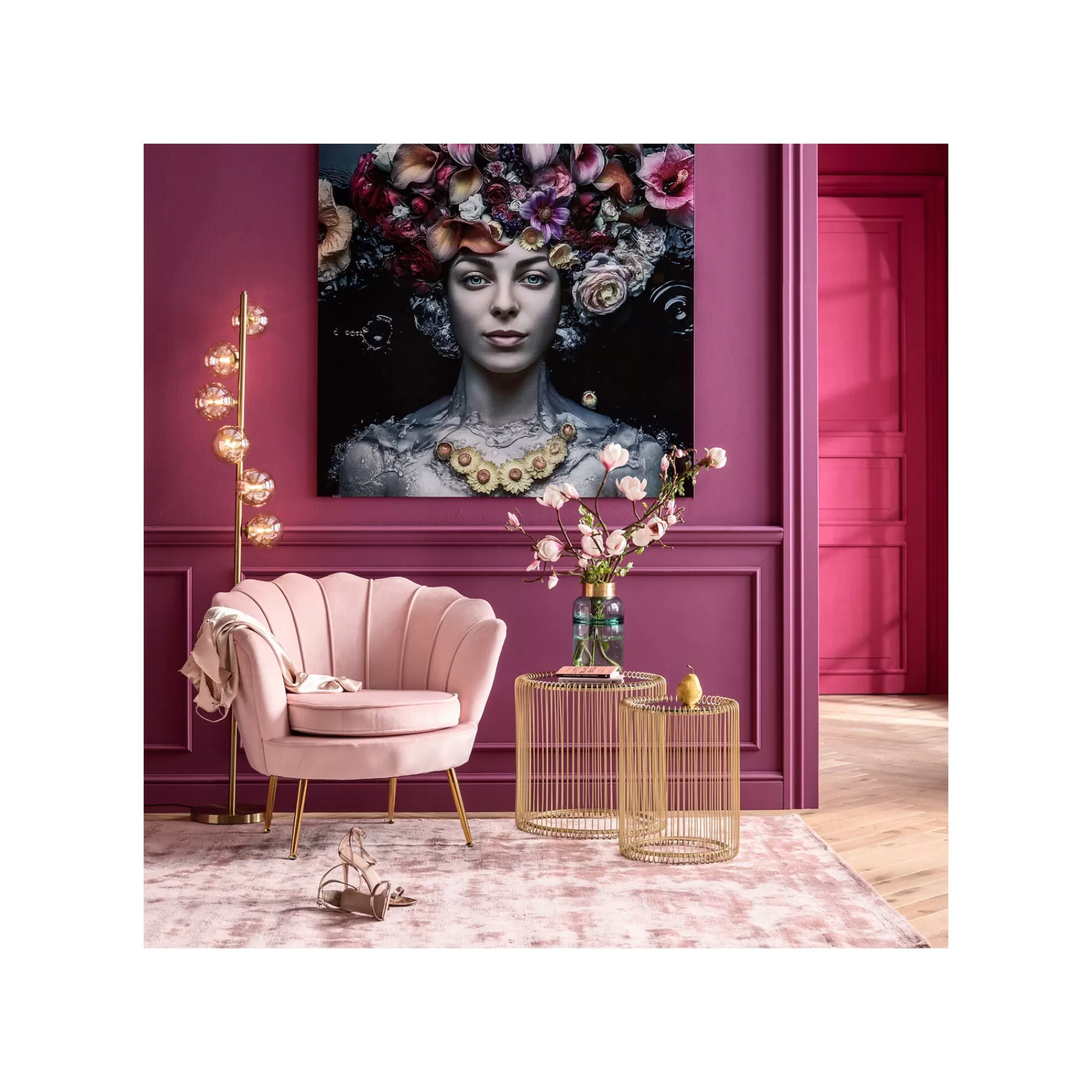 KARE Design Fauteuil Water Lily Velours Rose Et Acier Doré ^ Fauteuil