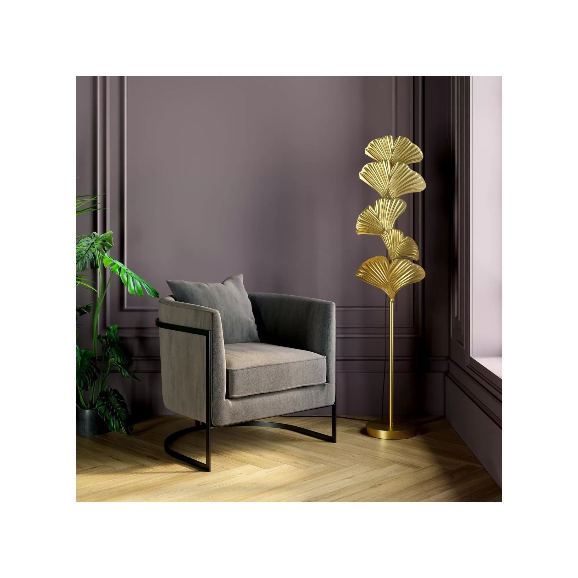 KARE Design Lampadaire Feuilles De Ginkgo Dorées 160cm ^ Lampadaire