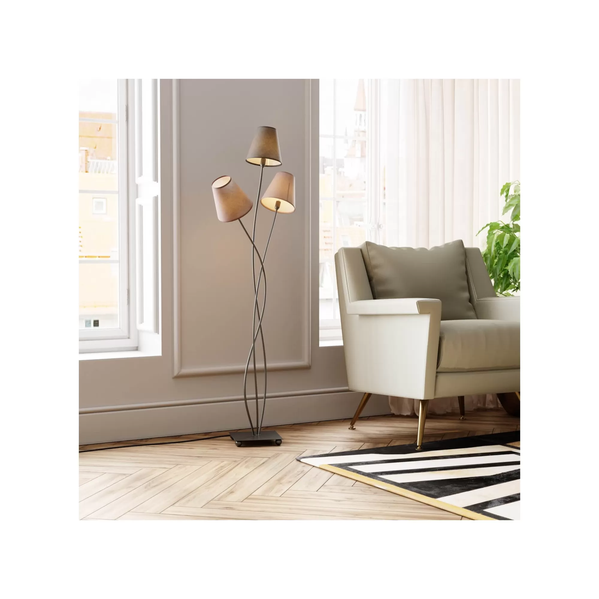 KARE Design Lampadaire Flexible 3 Bras 130cm Marron ^ Lampadaire