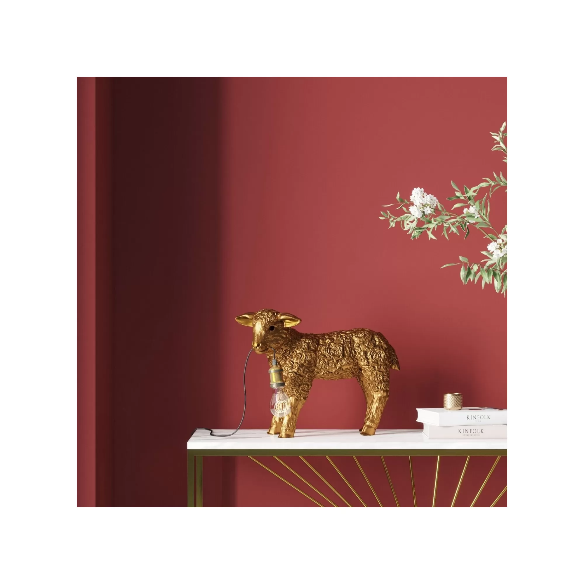 KARE Design Lampe Mouton Doré Fleurs ^ Lampe De Table