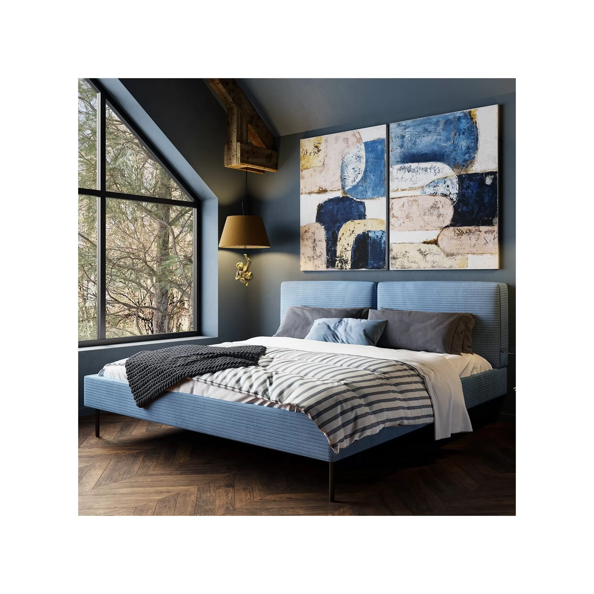 KARE Design Lit East Side Cord Côtelé Bleu ^ Lit