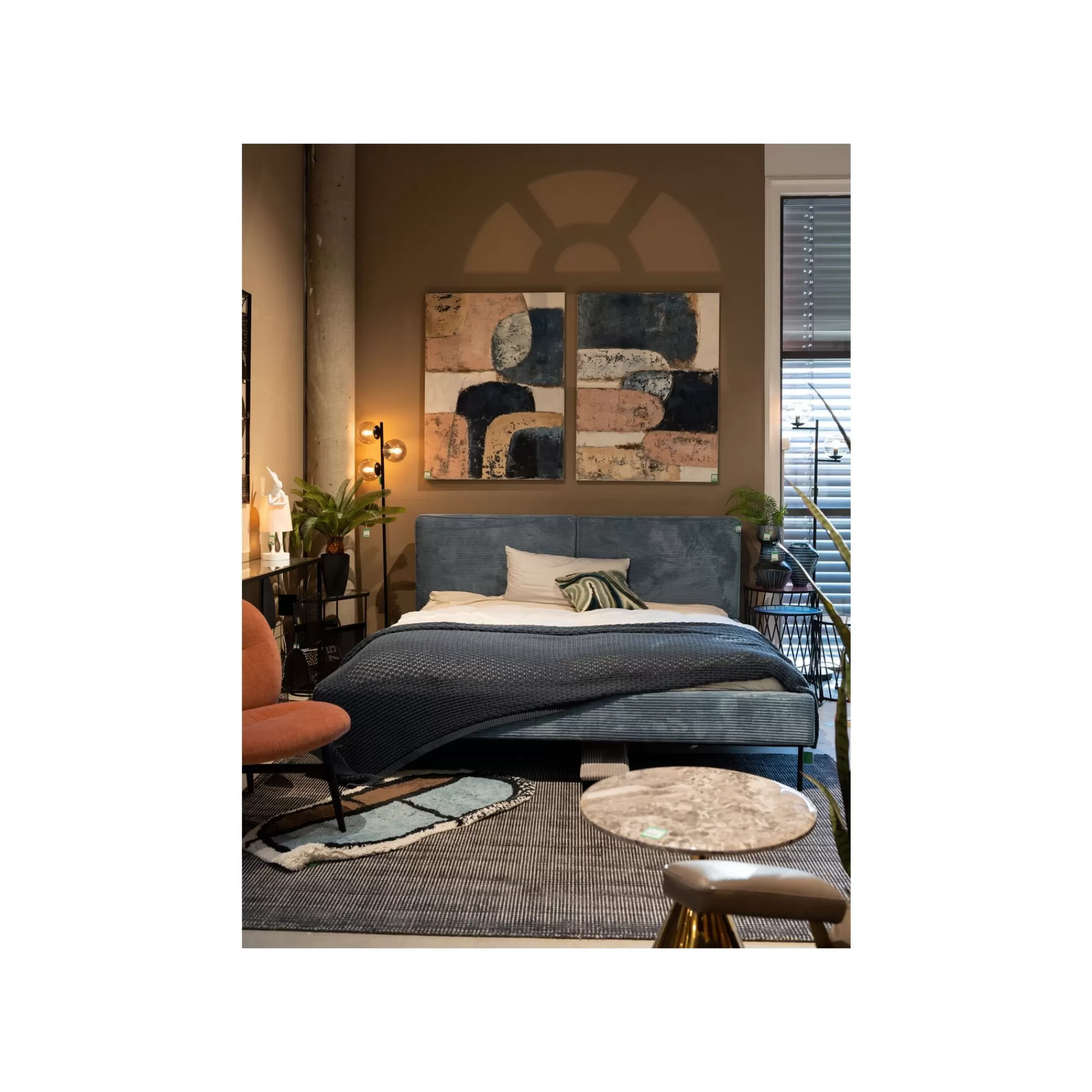 KARE Design Lit East Side Cord Côtelé Bleu ^ Lit