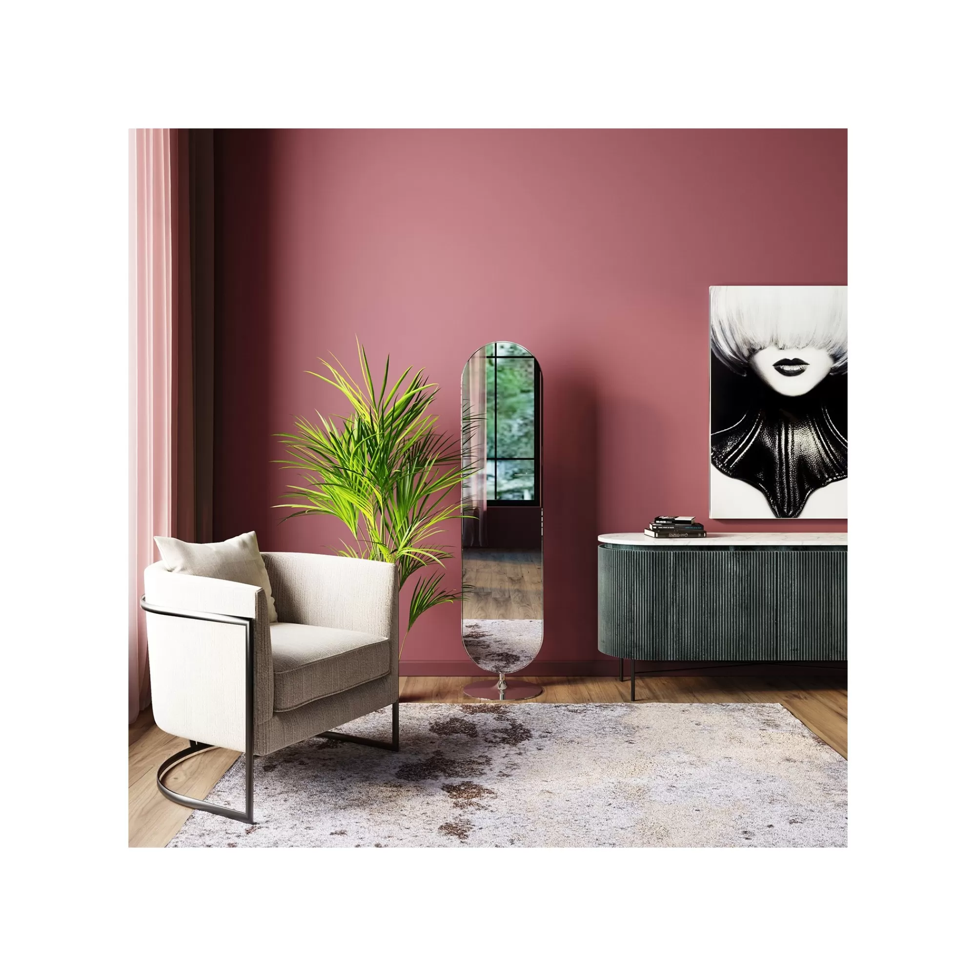 KARE Design Miroir Sur Pied Curve Chrome 170x40cm ^ Miroir
