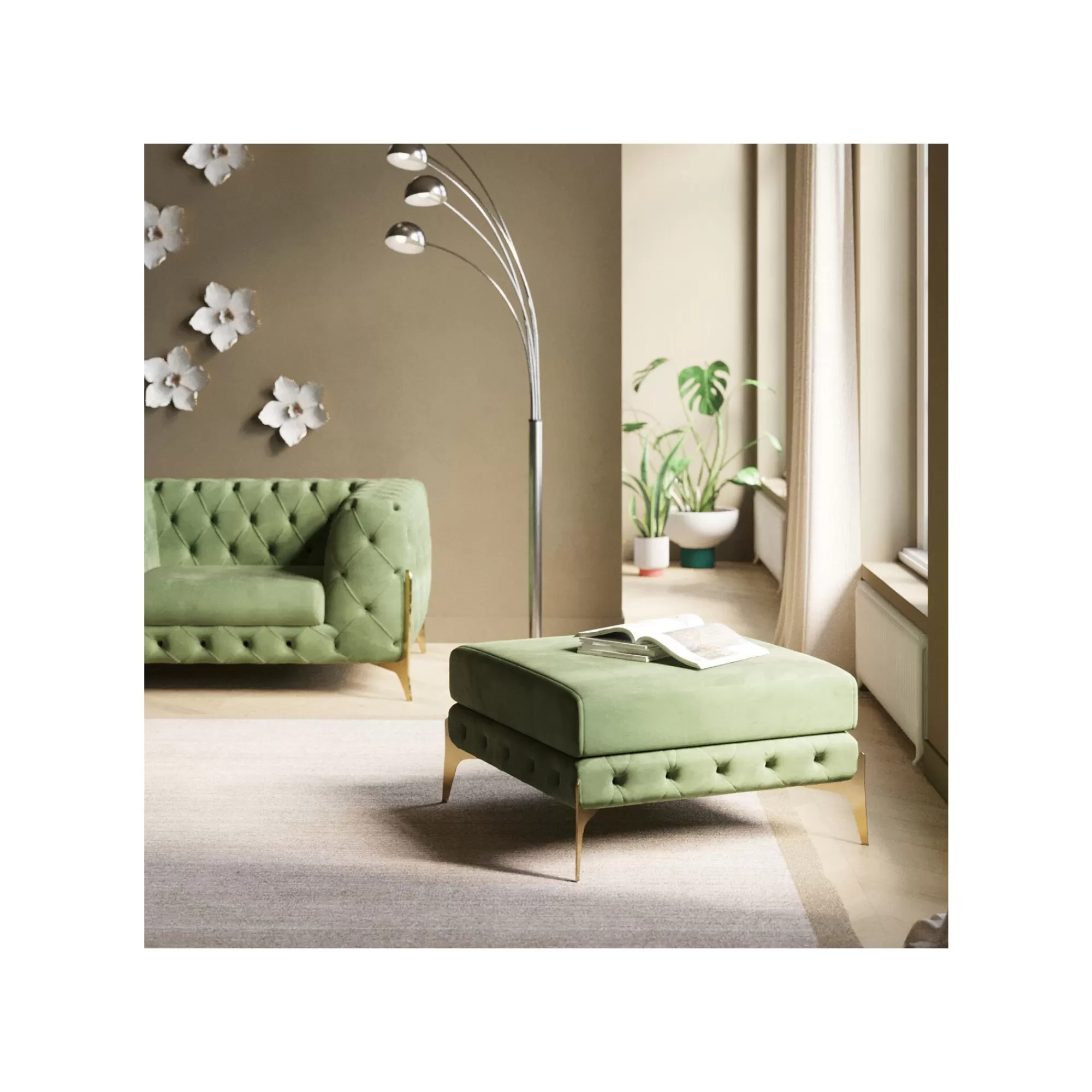 KARE Design Pouf Bellissima Velours Vert ^ Tabouret & Pouf