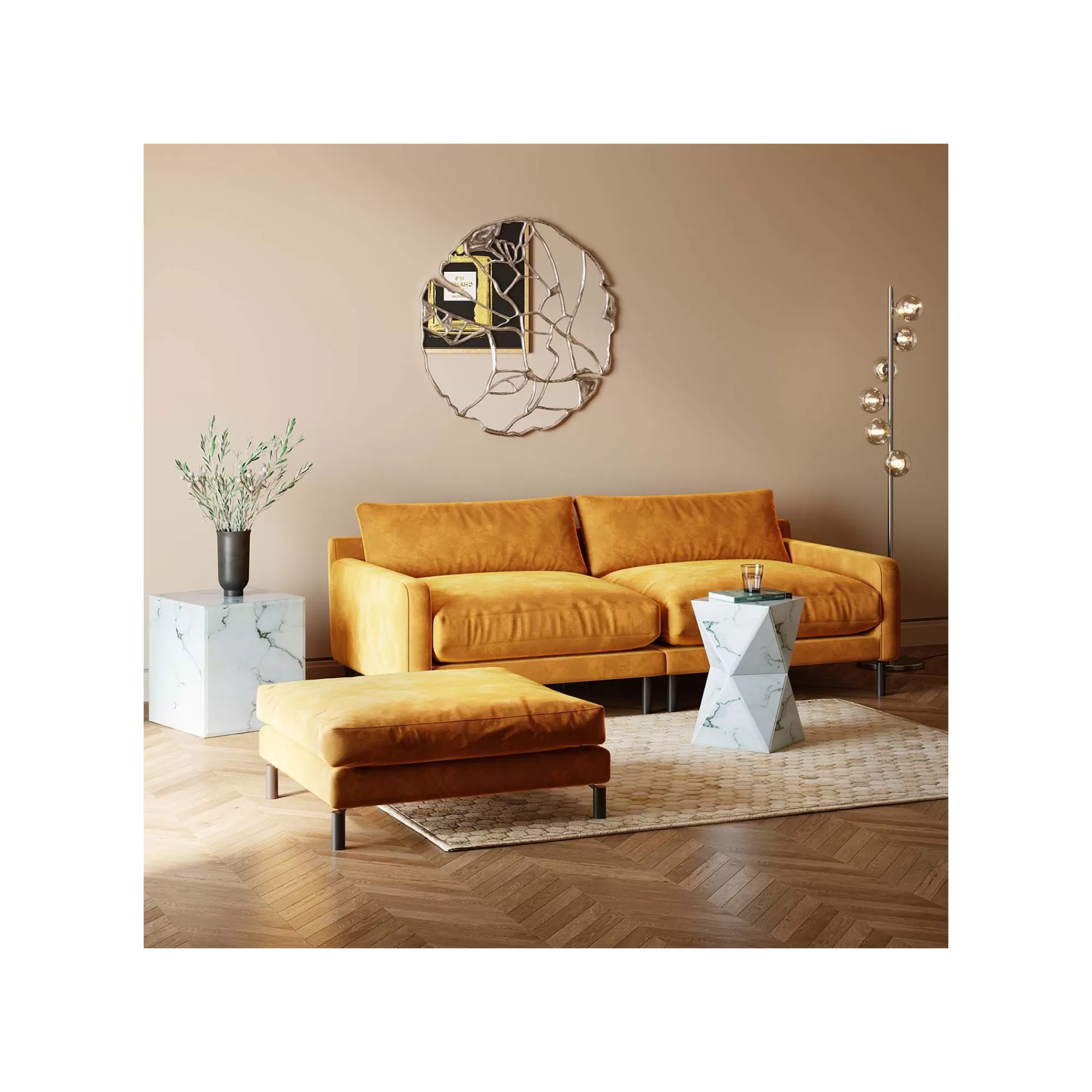 KARE Design Repose-pieds Discovery Velours Ocre ^ Tabouret & Pouf