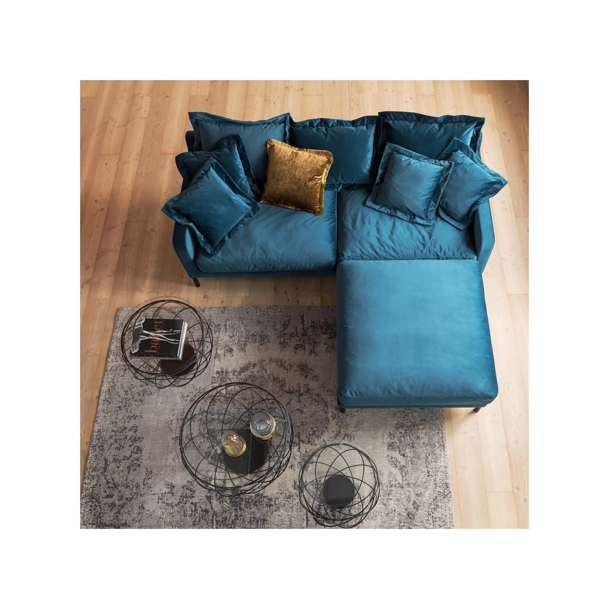 KARE Design Repose-pieds Lullaby Velours Bleu Pétrole ^ Tabouret & Pouf