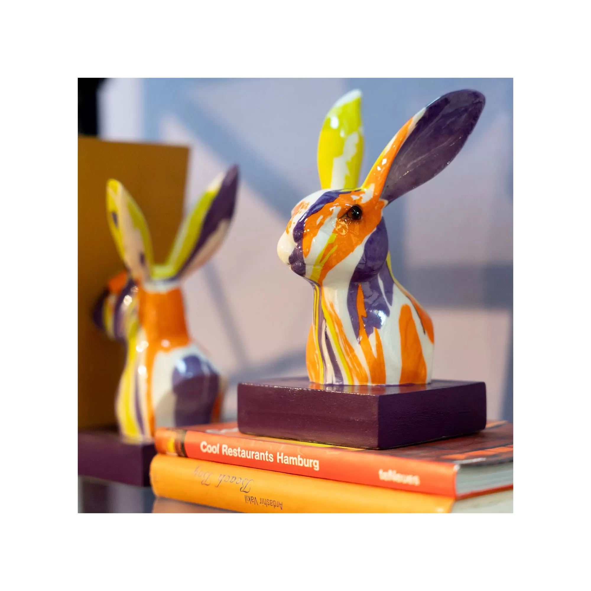KARE Design Serre-livres Lapins Coulées De Peinture Set De 2 ^ Serrelivres