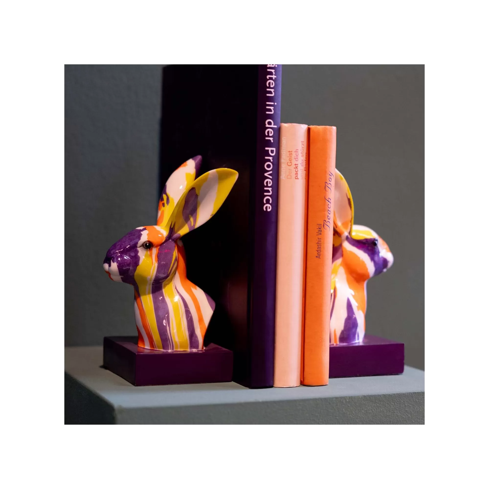 KARE Design Serre-livres Lapins Coulées De Peinture Set De 2 ^ Serrelivres