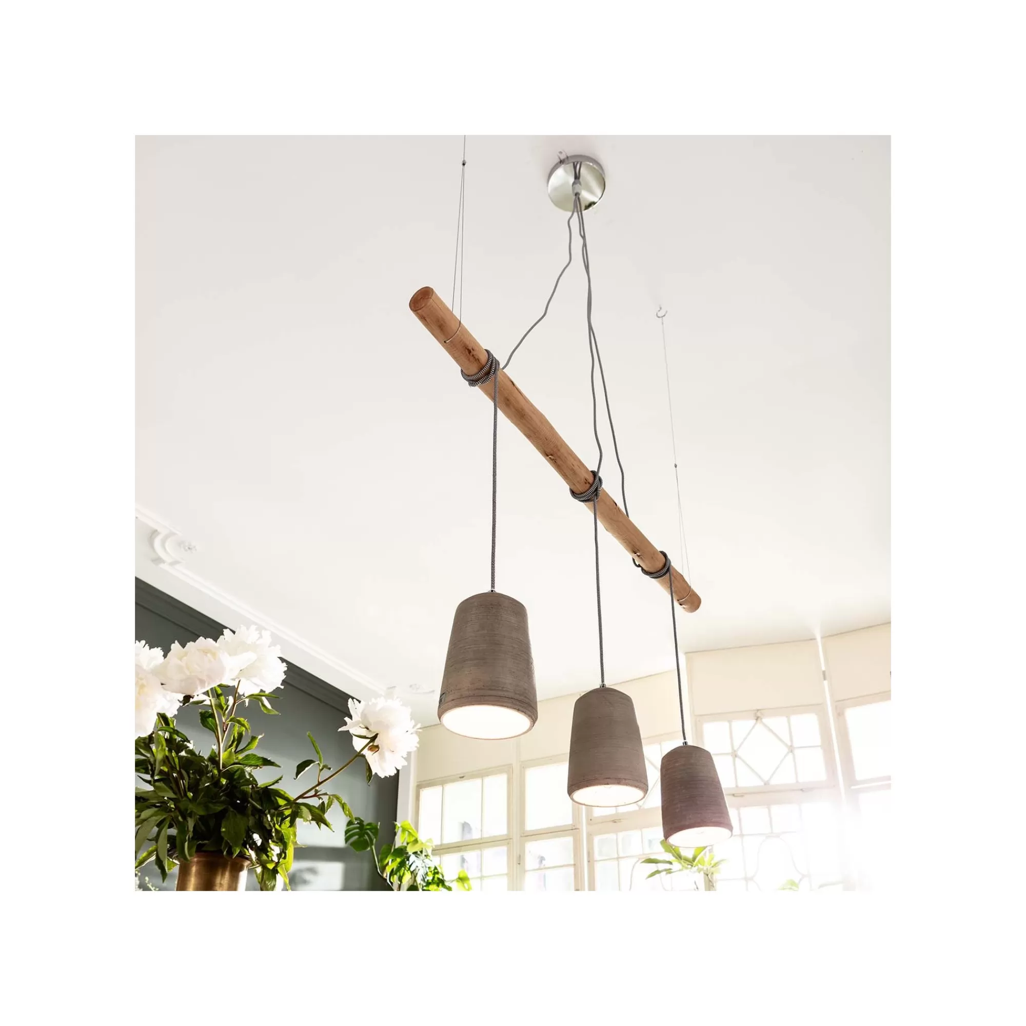 KARE Design Suspension Dining Concrete 3 Grise ^ Lustre & Suspension