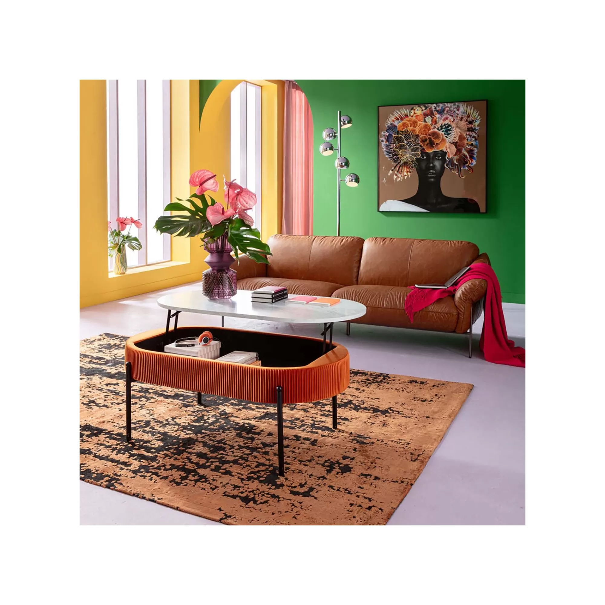 KARE Design Table Basse Coffre Ballabile Orange Effet Marbre Blanc ^ Table Basse