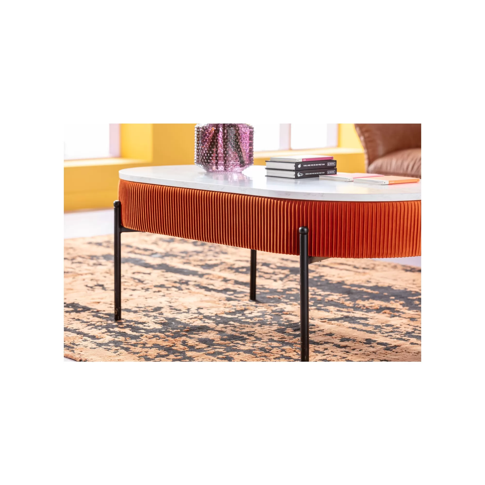 KARE Design Table Basse Coffre Ballabile Orange Effet Marbre Blanc ^ Table Basse