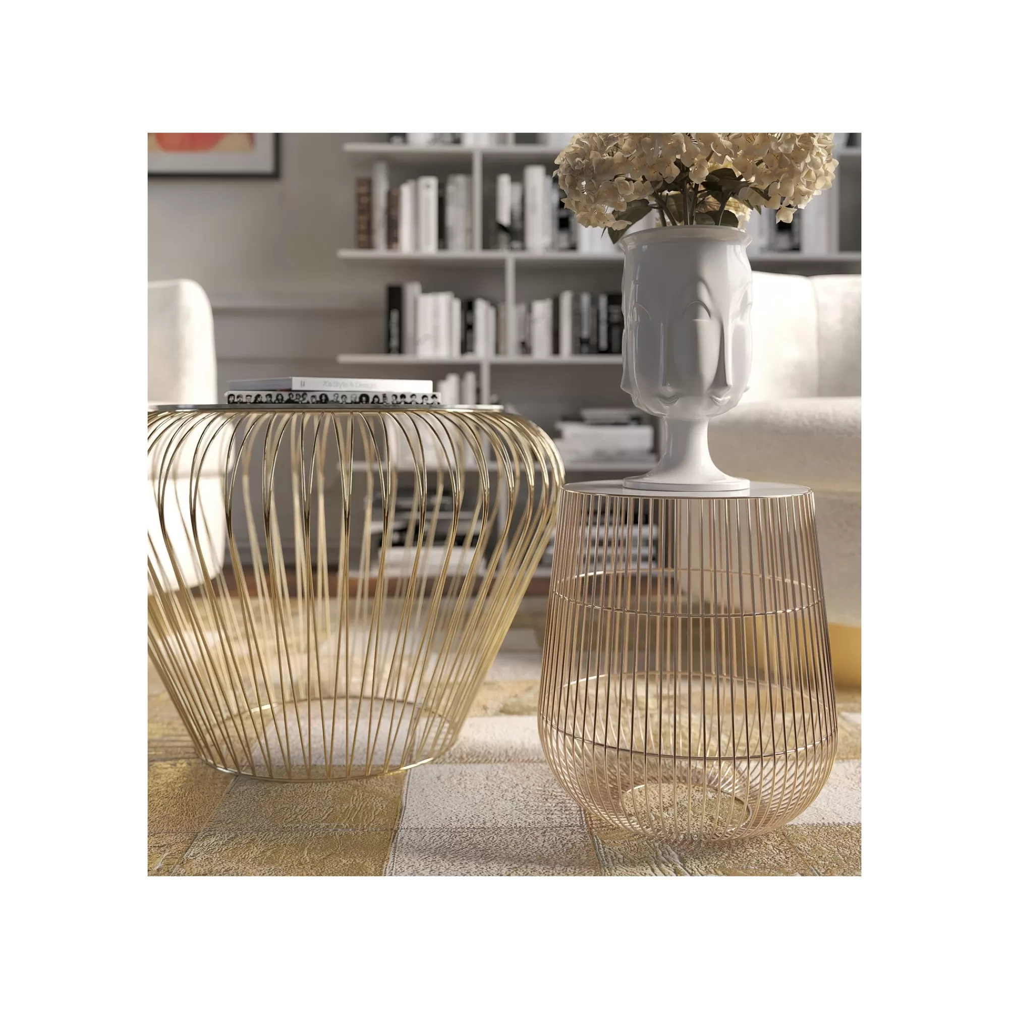 KARE Design Table D'appoint Beam Dorée Marbre Blanc 32cm ^ Table D'Appoint & De Chevet