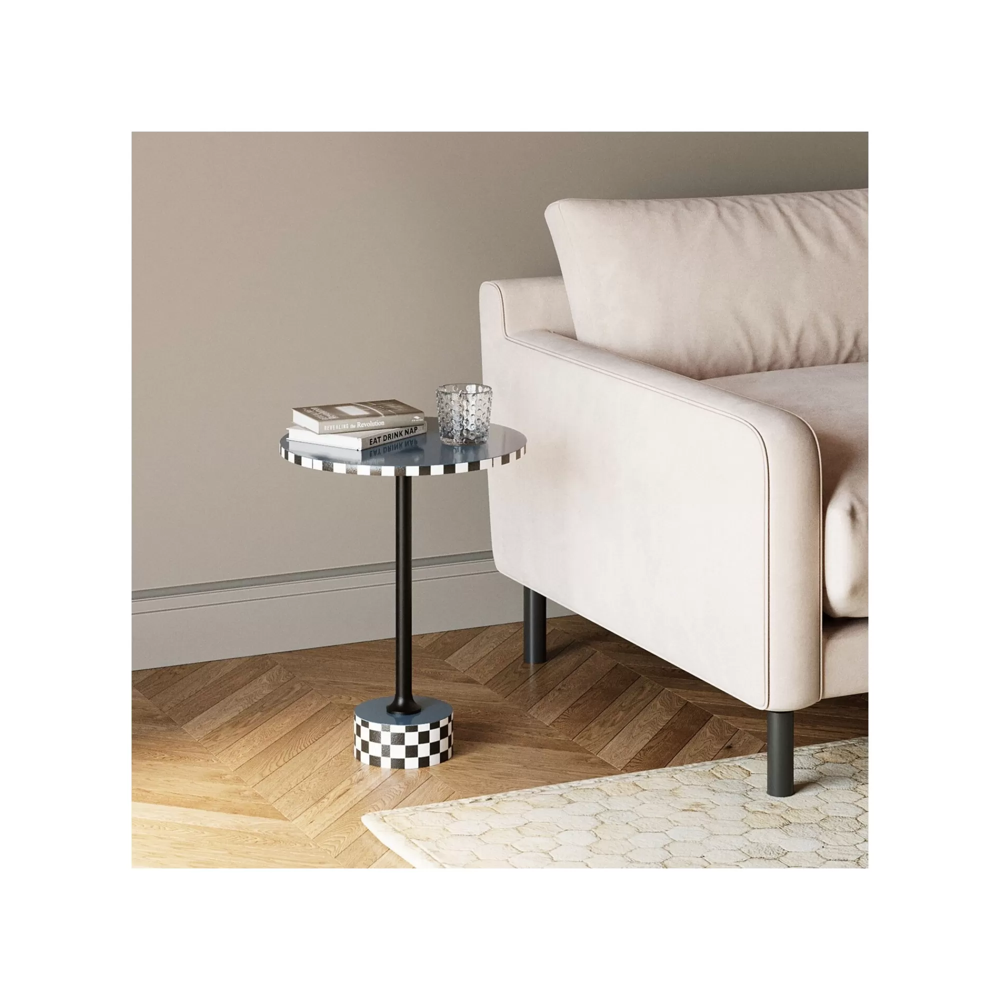 KARE Design Table D'appoint Domero Checkers 40cm Bleue ^ Table D'Appoint & De Chevet