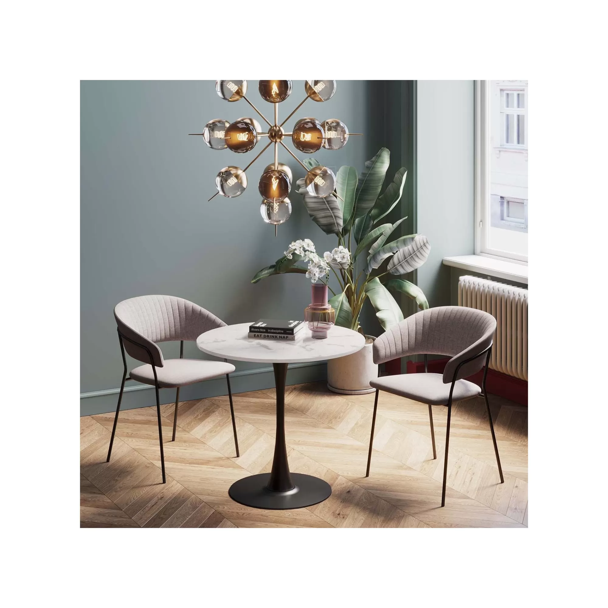 KARE Design Table Schickeria 80cm Effet Marbre Blanc Et Noire ^ Table