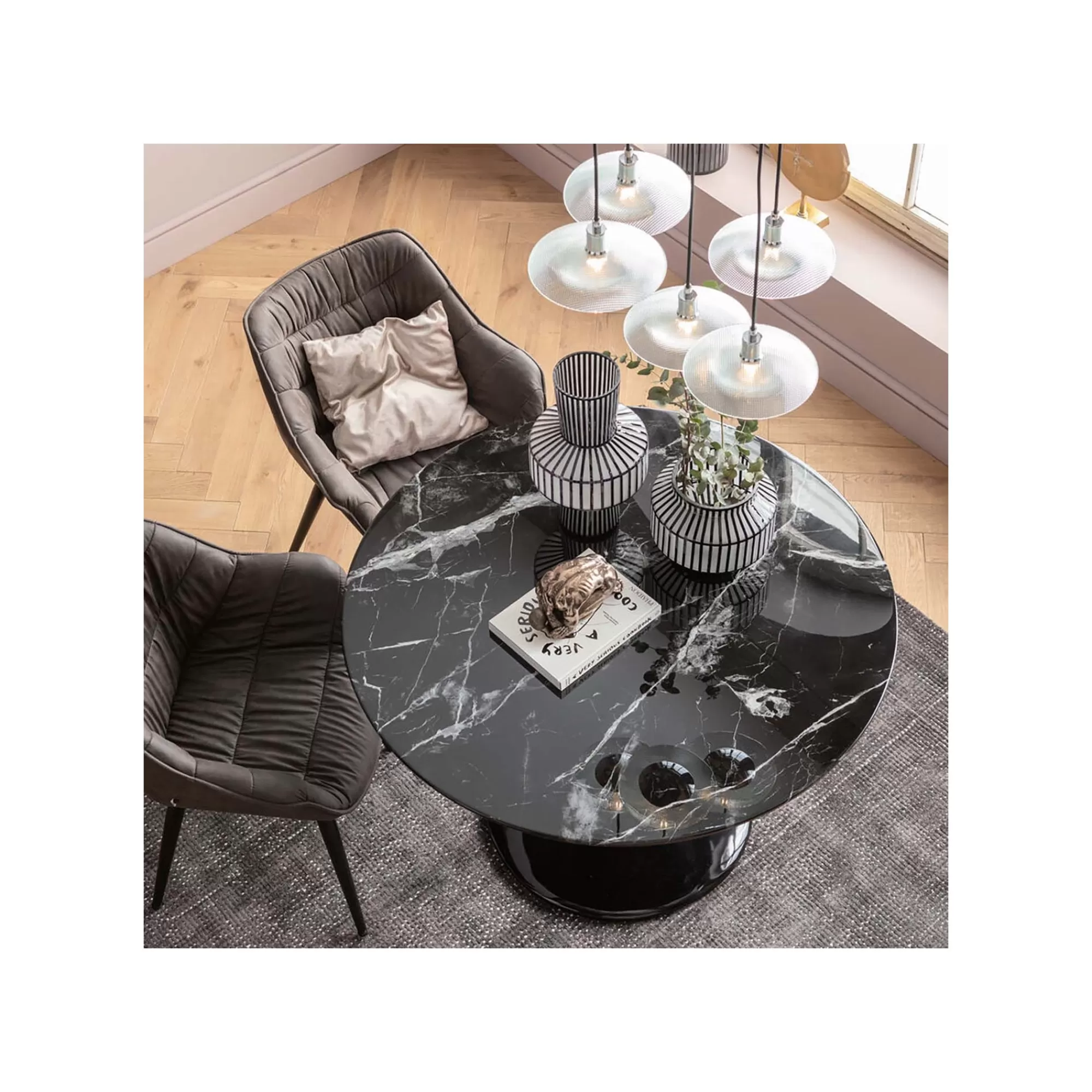 KARE Design Table Solo 110cm Effet Marbre Noir ^ Table