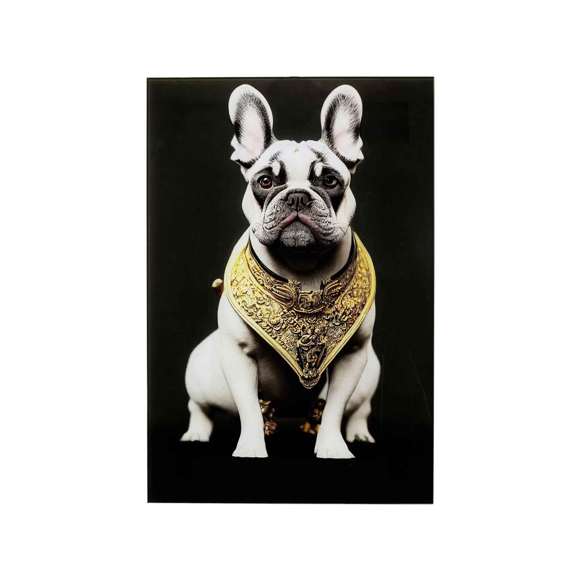KARE Design Tableau En Verre Bouledogue Collier Doré 40x60cm ^ Tableau