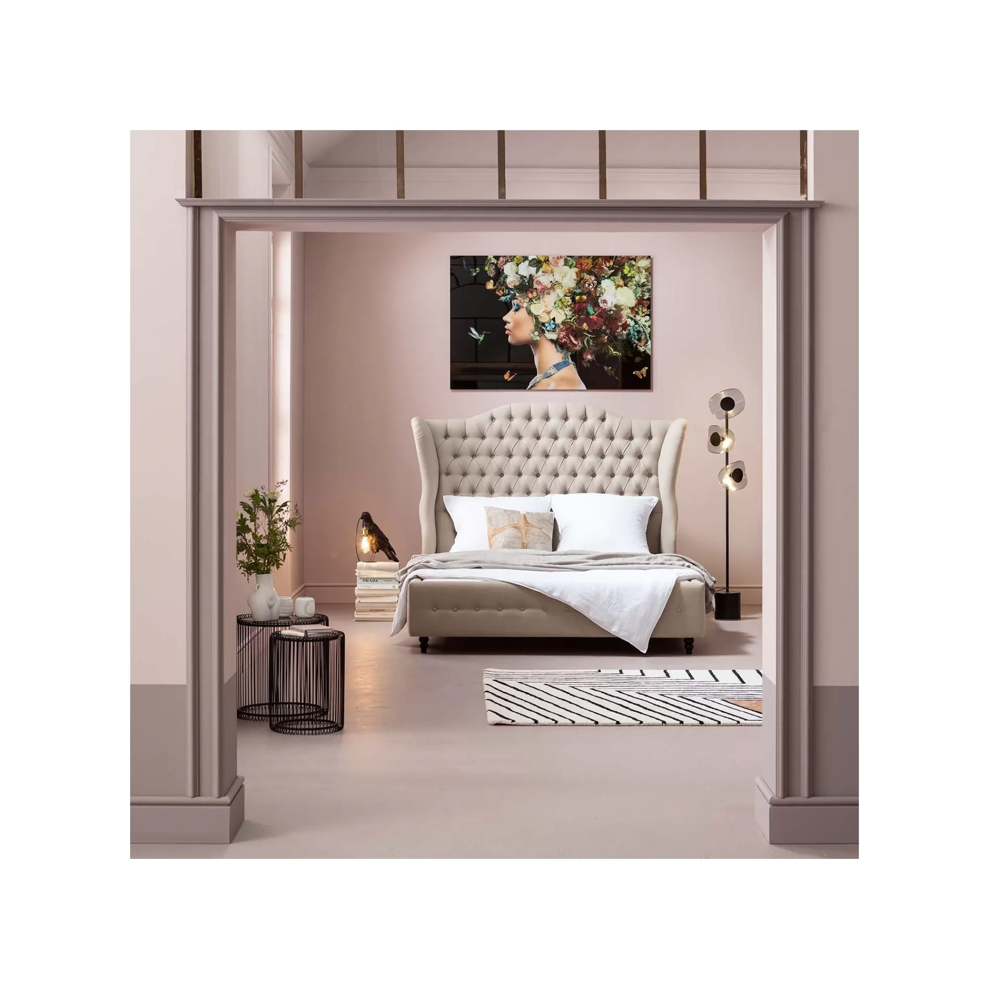 KARE Design Tableau En Verre Femme Fleurs Papillons Gauche 150x100cm ^ Tableau
