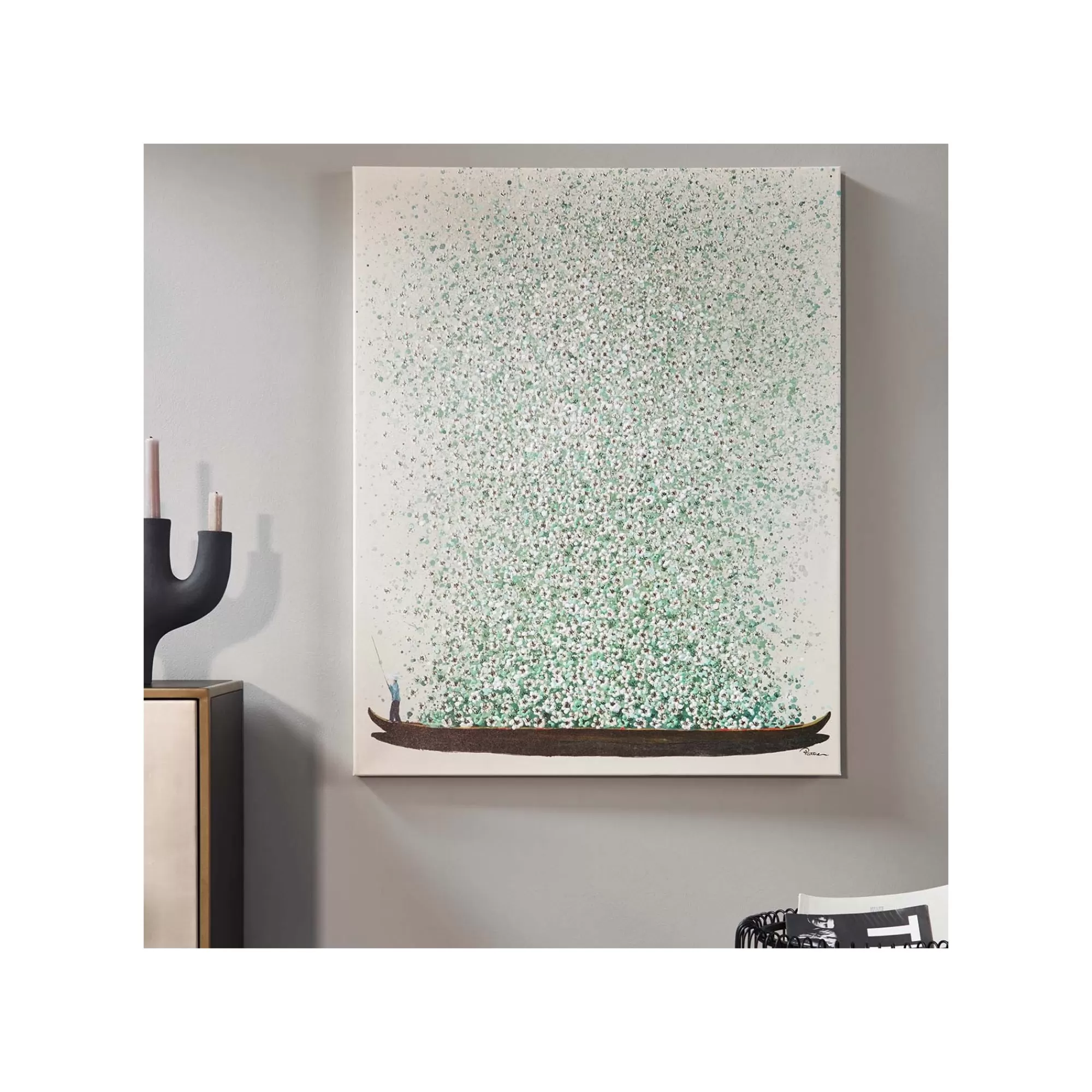 KARE Design Tableau Touched Fleurs Pirogue Beige Et Vert 120x160cm ^ Tableau