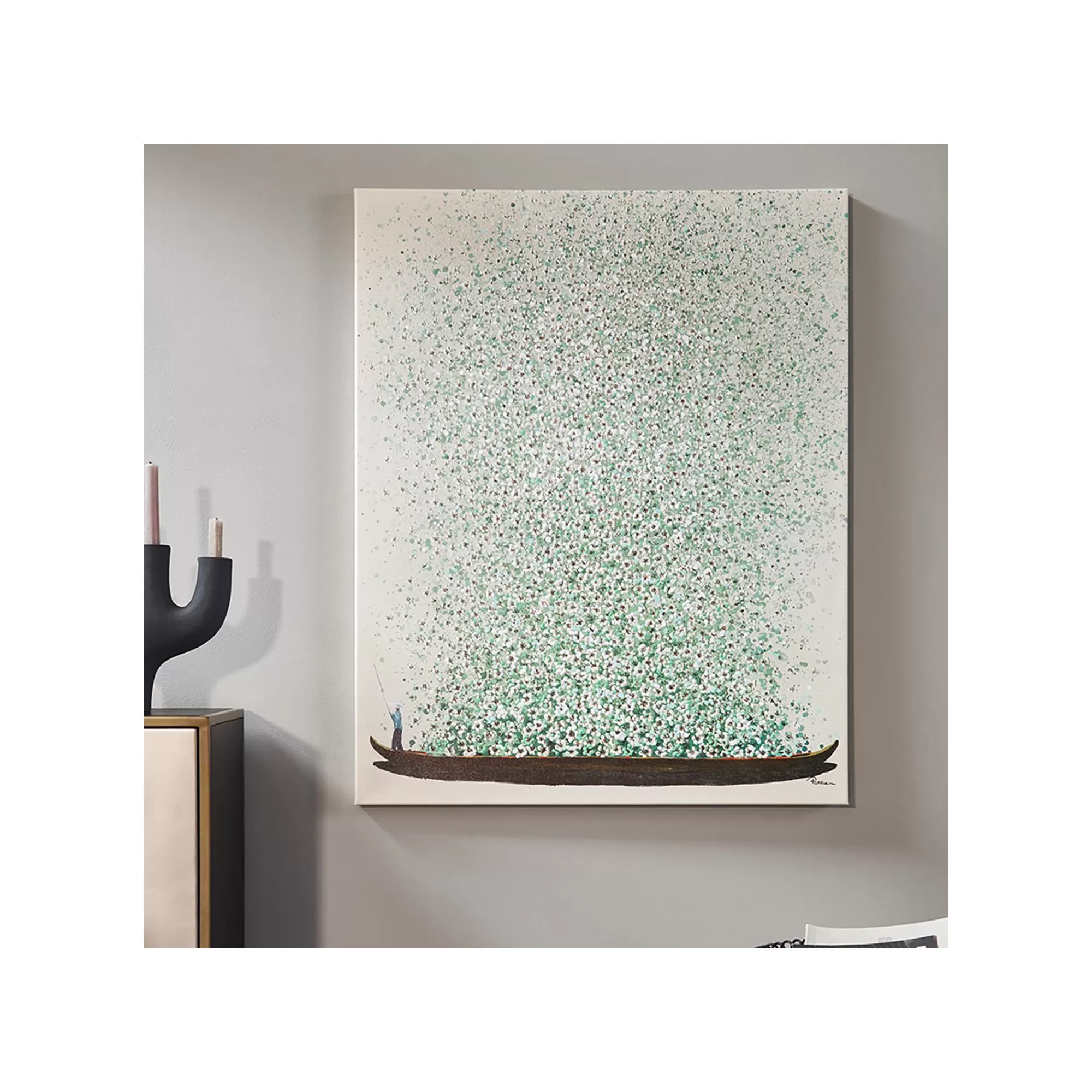 KARE Design Tableau Touched Fleurs Pirogue Beige Et Vert 80x100cm ^ Tableau