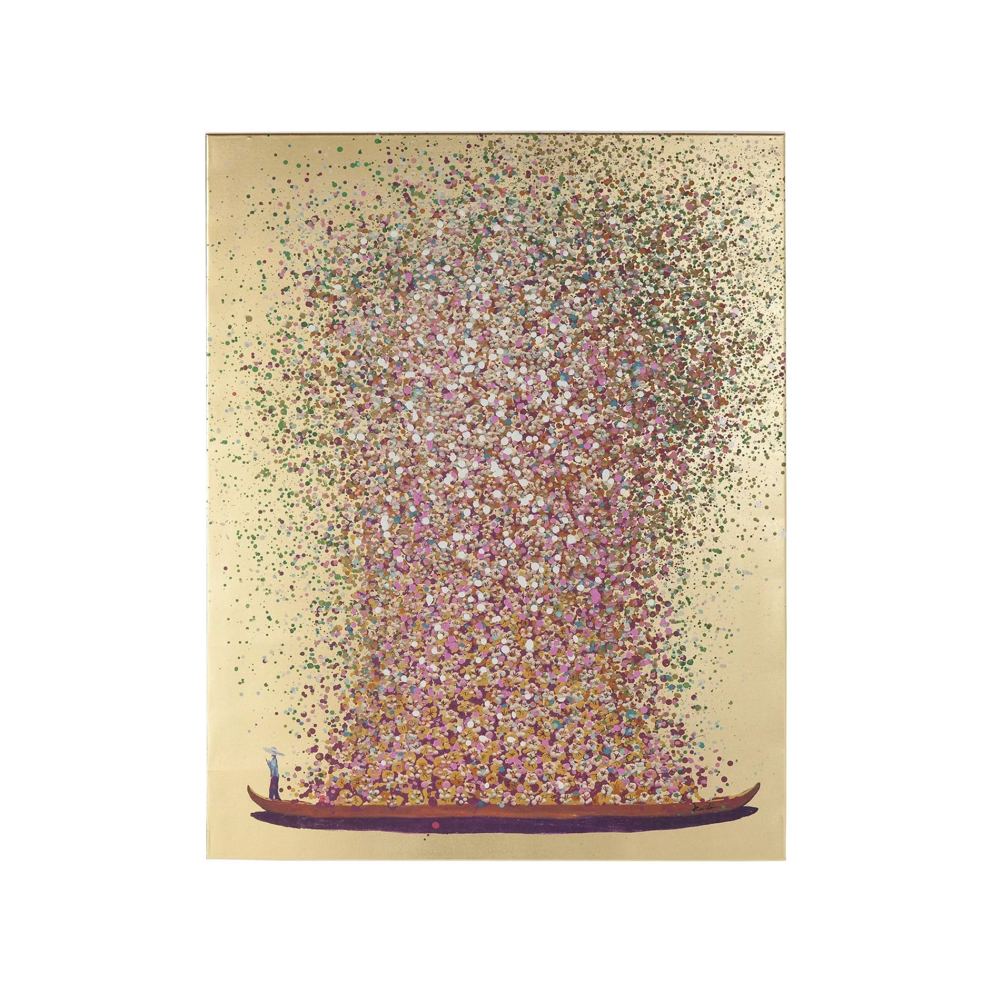 KARE Design Tableau Touched Fleurs Pirogue Doré Et Rose 120x160cm ^ Tableau