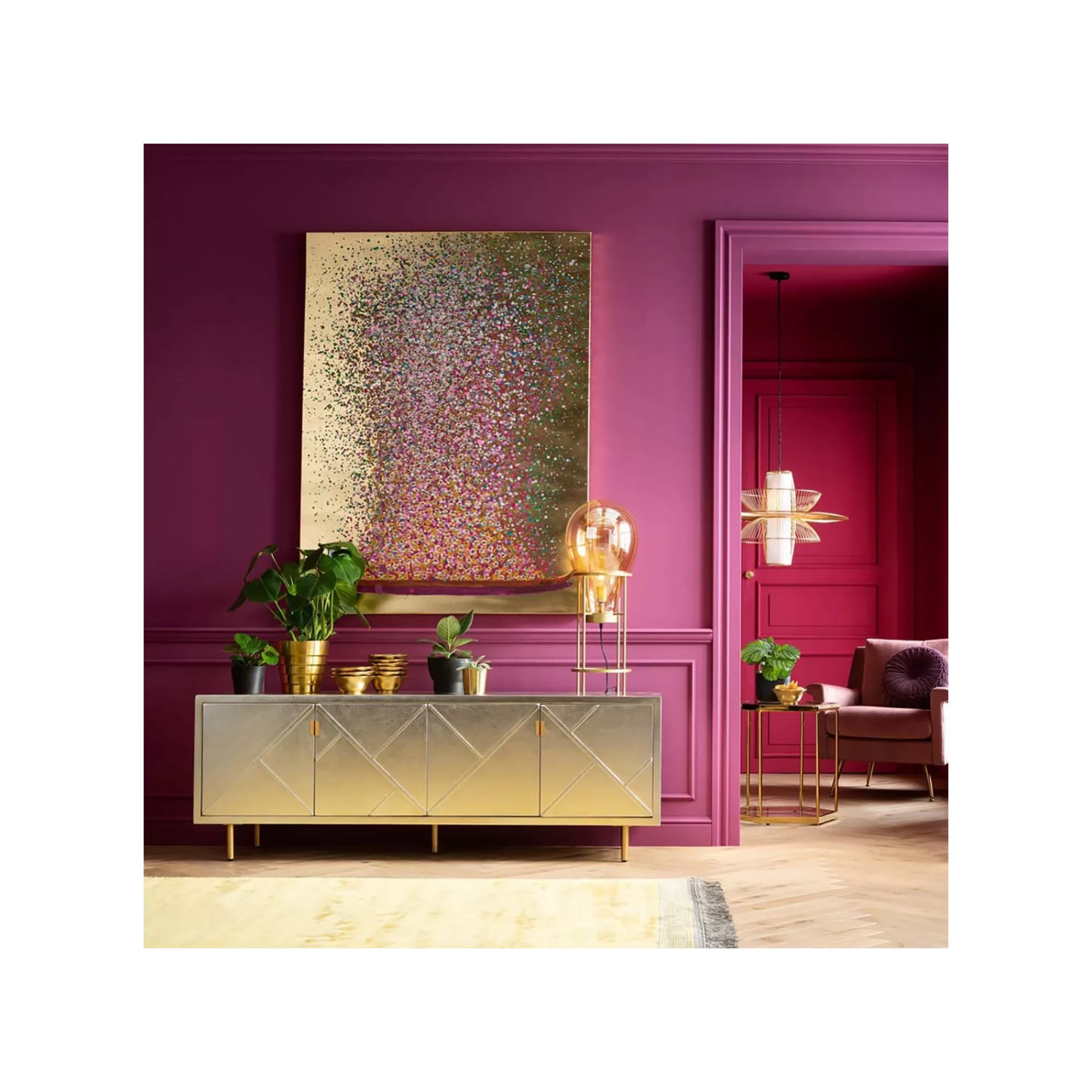 KARE Design Tableau Touched Fleurs Pirogue Doré Et Rose 120x160cm ^ Tableau