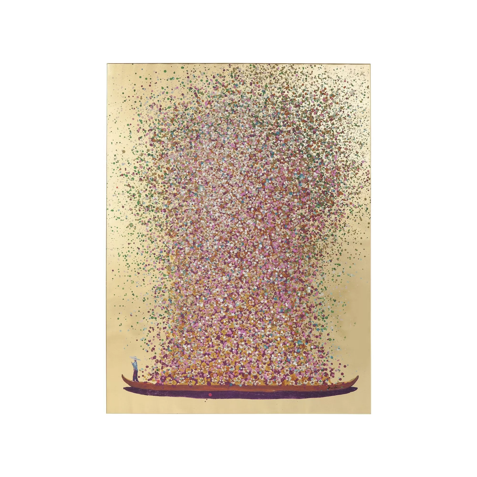 KARE Design Tableau Touched Fleurs Pirogue Doré Et Rose 80x100cm ^ Tableau