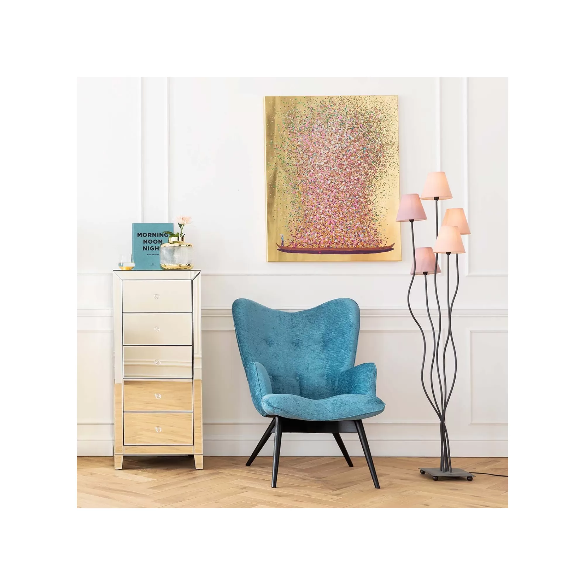 KARE Design Tableau Touched Fleurs Pirogue Doré Et Rose 80x100cm ^ Tableau