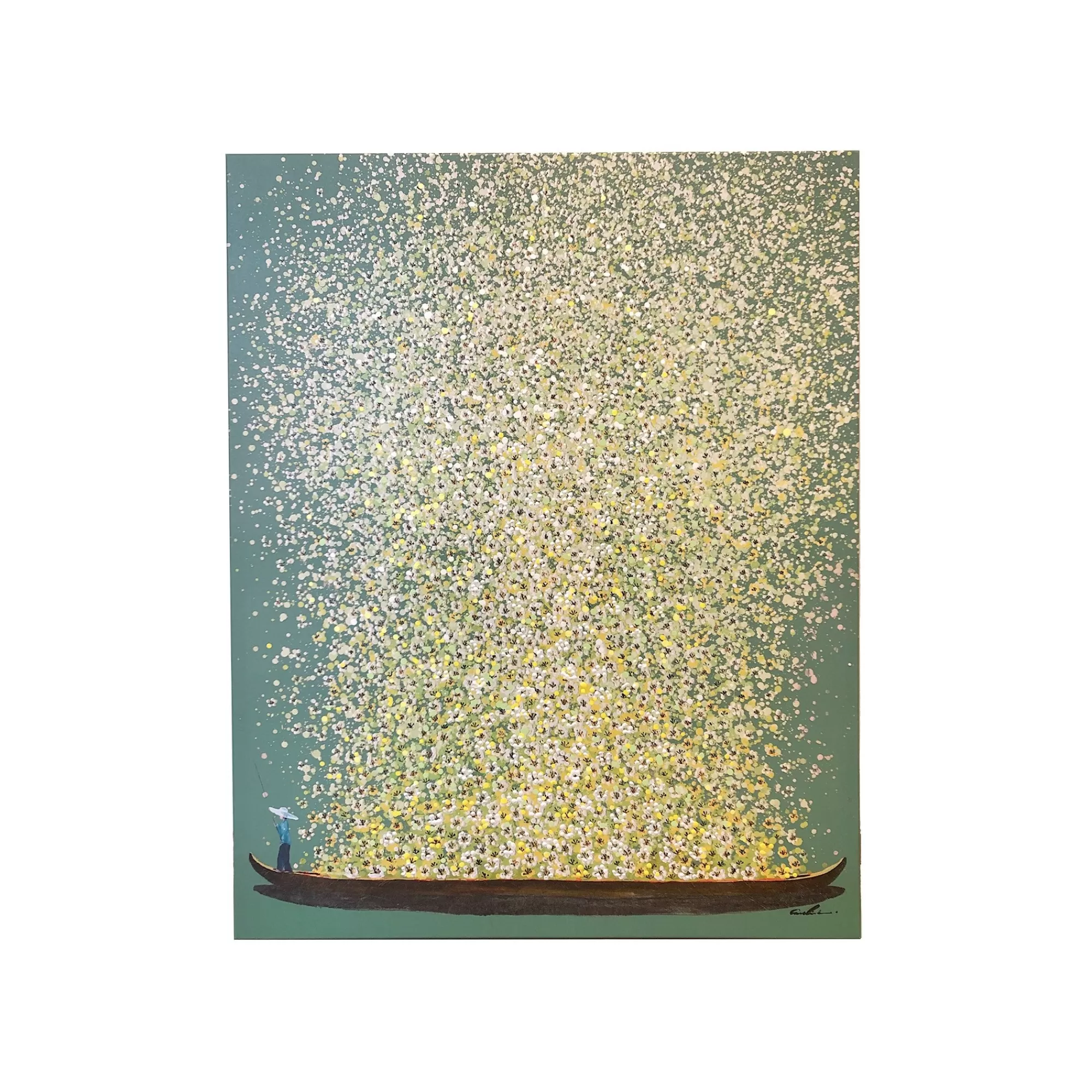 KARE Design Tableau Touched Fleurs Pirogue Vert Et Jaune 80x100cm ^ Tableau